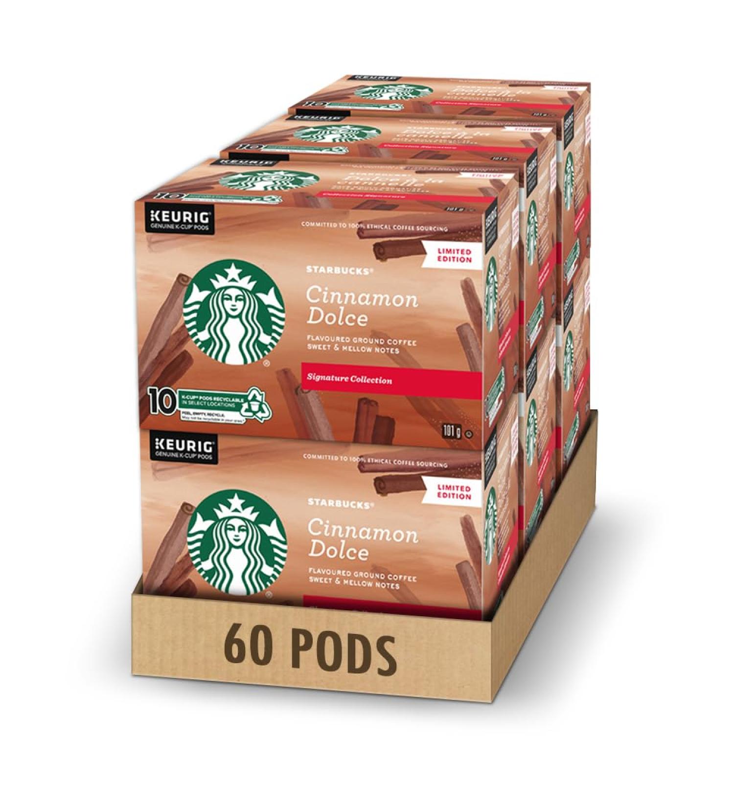 Starbucks Signature Collection Cinnamon Dolce Flavoured Ground Coffee K-Cup Pods 10 Count Box 101 grams Cinnamon 10 Count (Pack of 6) - Buy Online on GoSupps.com