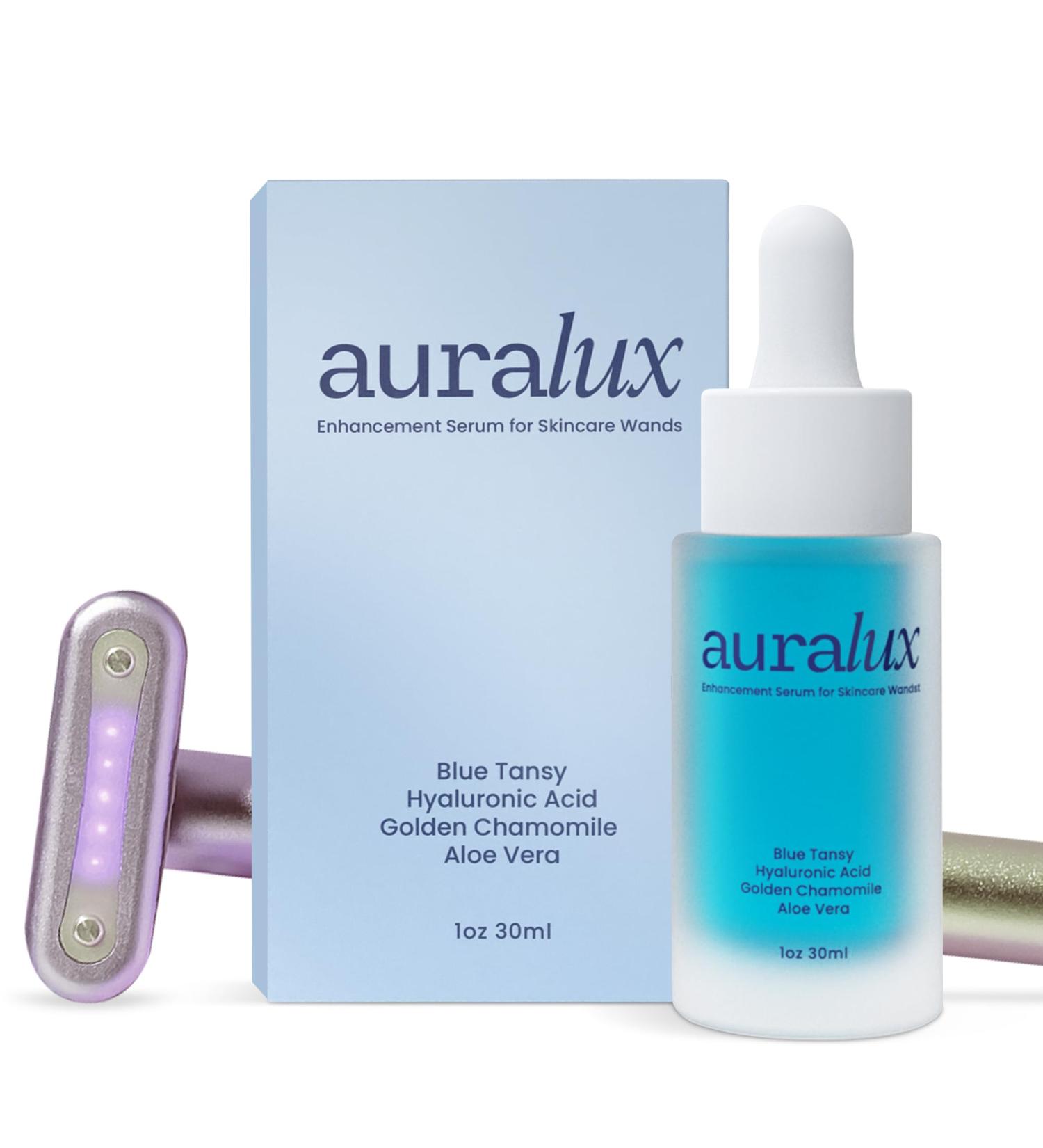 Auralux Renew Complex Serum for Face & Neck - Natural Anti-Aging Formula with Blue Tansy Hyaluronic Acid Aloe Vera - Perfect for Facial Wand & Red Light Therapy - 1 oz - Buy Online on GoSupps.com