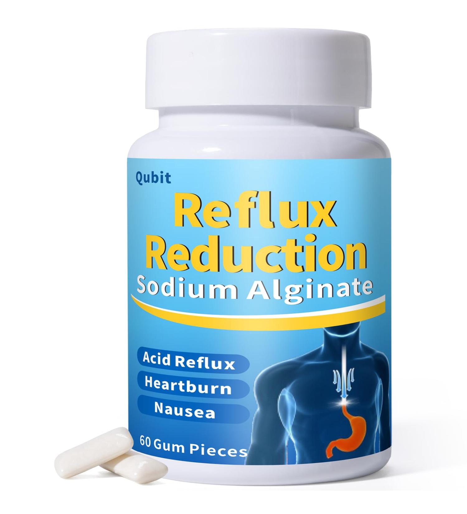 QUBIT Reflux Chewing Gum Sodium Alginate Bicarbonate Gum for Acid Reflux Heartburn Indigestion & Nausea Taste Well Gourmet Raft Barrier on Stomach Sugar-Free Vegan 60 Pieces - Buy Online on GoSupps.com