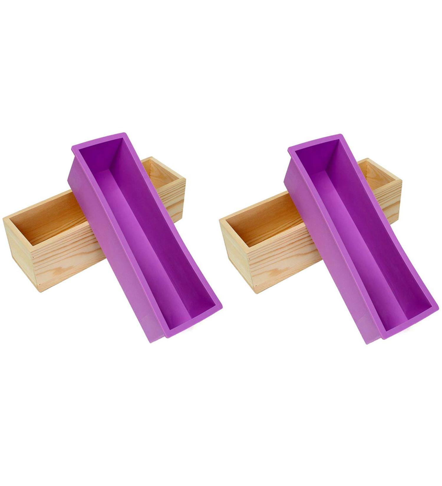 Ogrmar Flexible Rectangular Soap Silicone Mold with Wood Box - DIY Soap Cake Making Tool - 42oz - Purple (2PCS) - Buy Online on GoSupps.com