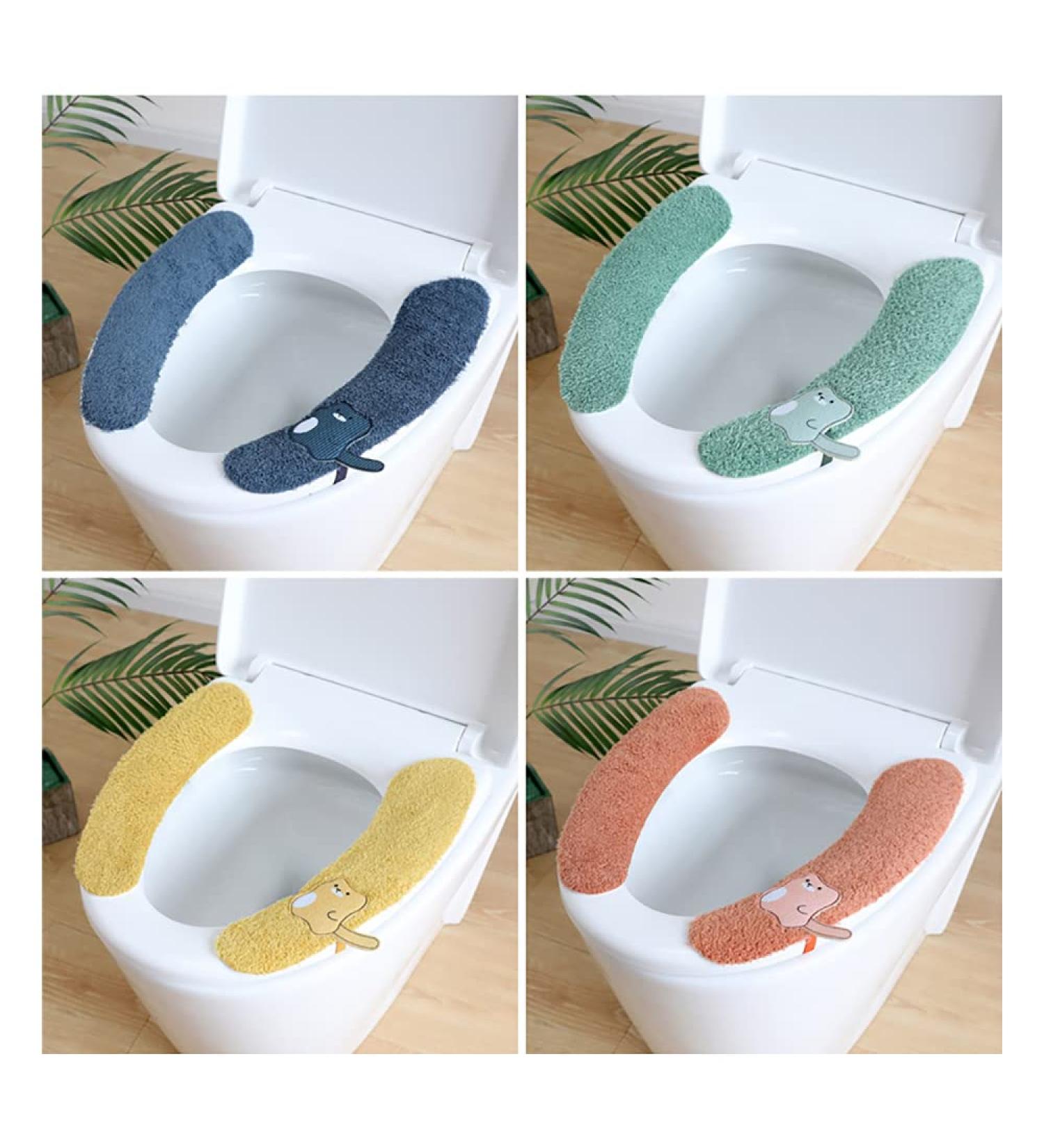 Hadeeong 4Pairs Plush Warm Toilet Seat Covers - Washable & Reusable Seat Pads for Winter - Fits All Toilet Seats - Buy Online on GoSupps.com