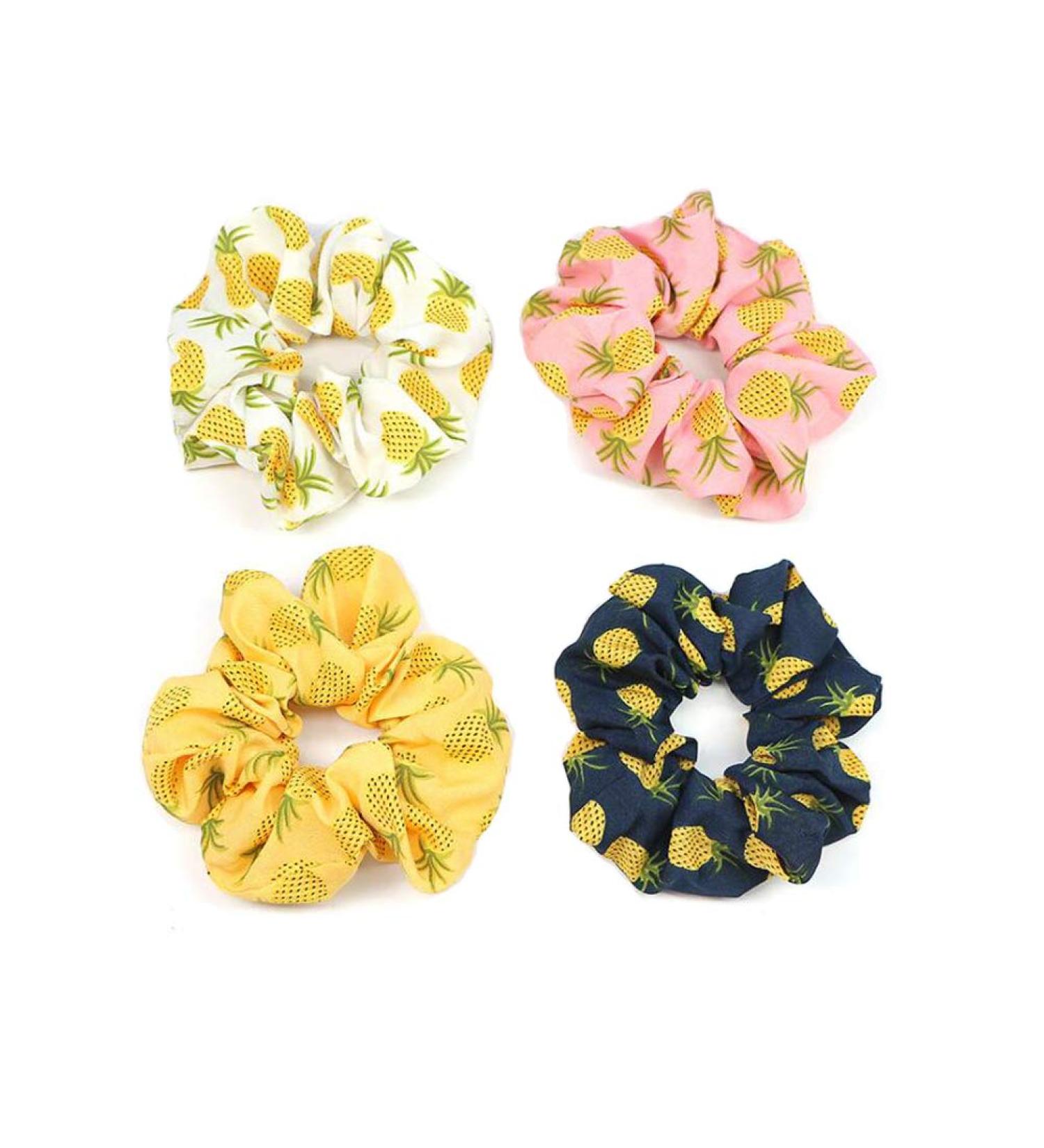 4-Piece Pineapple Printed Elastic Hair Ties | Fun Ponytail Holders & Accessories for Women & Girls | Random Colors - Buy Online on GoSupps.com