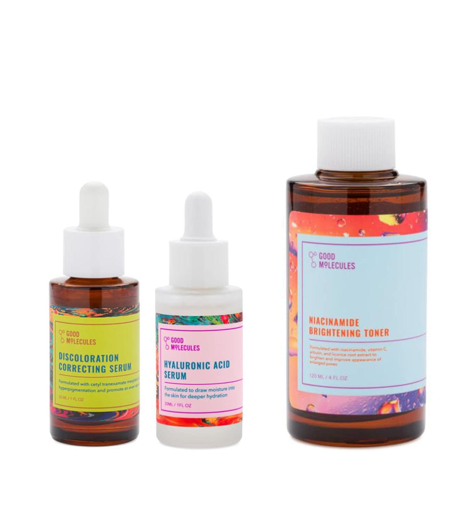 Good Molecules Face Serum Set - Discoloration Correcting Niacinamide Brightening Toner & Hyaluronic Acid - Brighten & Hydrate Skin Improve Dark Spots - 3 Piece Set - Buy Online on GoSupps.com
