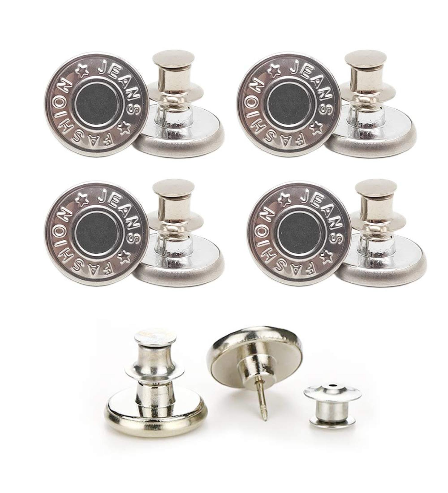 Instant Jean Button Pins for Pants - No Sew, No Tools Needed | 4 Sets Replacement Buttons | Easy Installation, Reusable & Adjustable - Buy Online on GoSupps.com