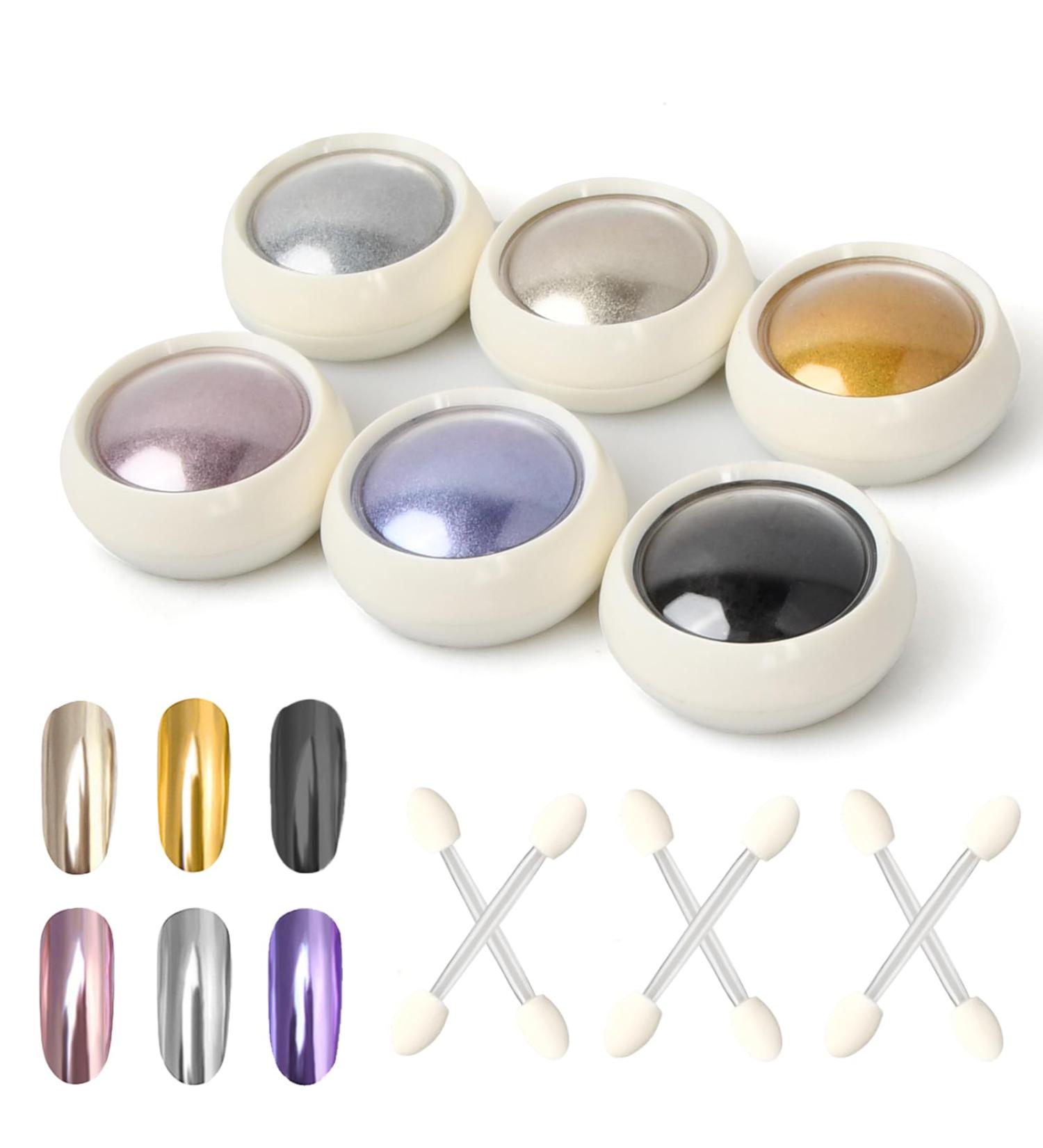 6 Jar Nail Art Pearlescent Powder Nail Art Glitter Pulver with 6 Sponge Brushes Chrome Nail Powders Holographic Mirror Powder Manicure Shiny Pearl Powder Holo Mermaid Aurora Powder for Nails - Buy Online on GoSupps.com