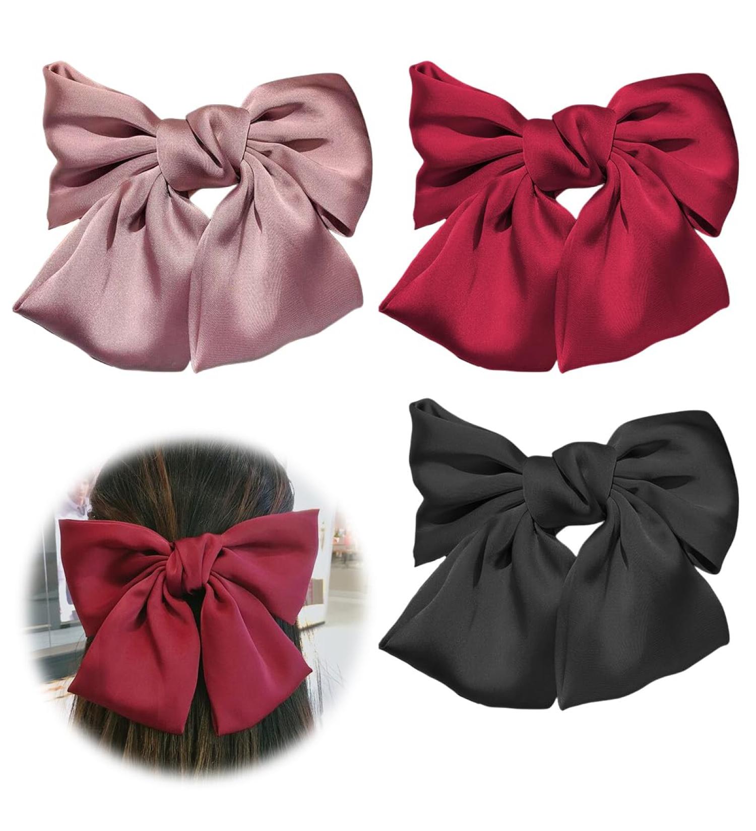 3 Pieces Bowknot Hair Barrettes Hair Bows for Women Big Bow Hair Clips Hair Clips Soft Silky Satin Hair Clips with Bow - Buy Online on GoSupps.com