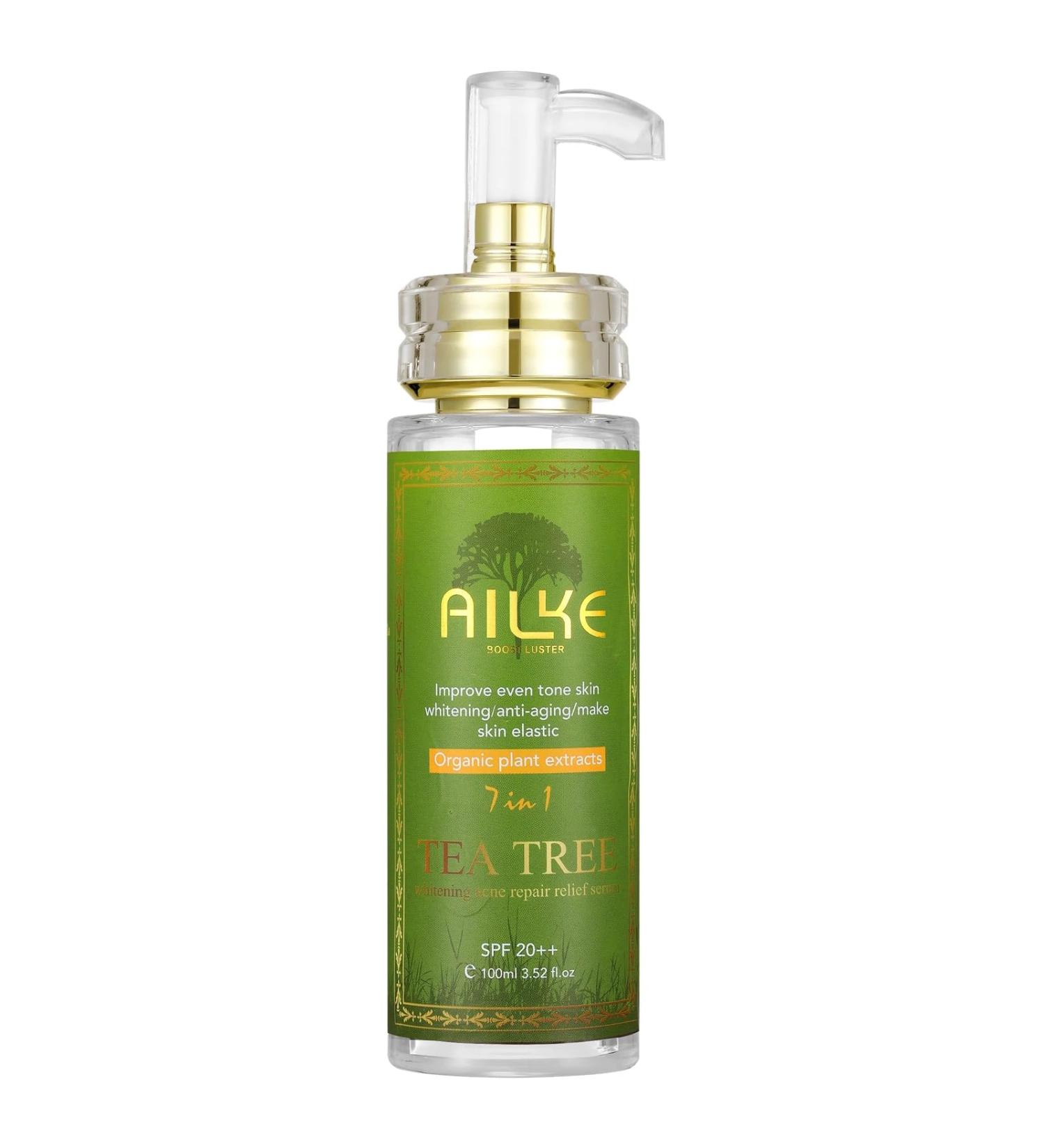 AILKE BOOST LUSTER AILKE Tea Tree Oil Whitening Serum deep clean skin reduces acne pimples dark spots with vitamin ECB3 antiaging even skin tone for face and body 100 ml Pack of 1 1 copy - Buy Online on GoSupps.com