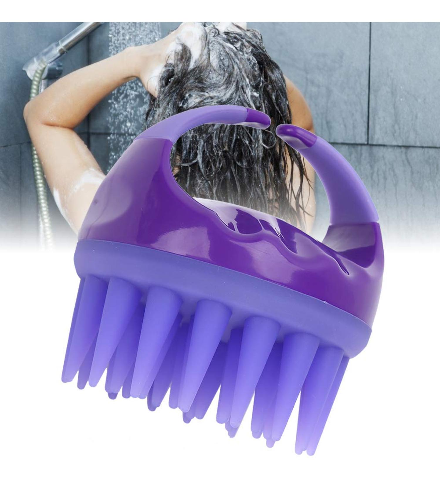 Manual Head Massager Brush - Silicone Scalp Massage Brush for Hair Root Cleaning & Care (Purple) - International Shipping - Buy Online on GoSupps.com