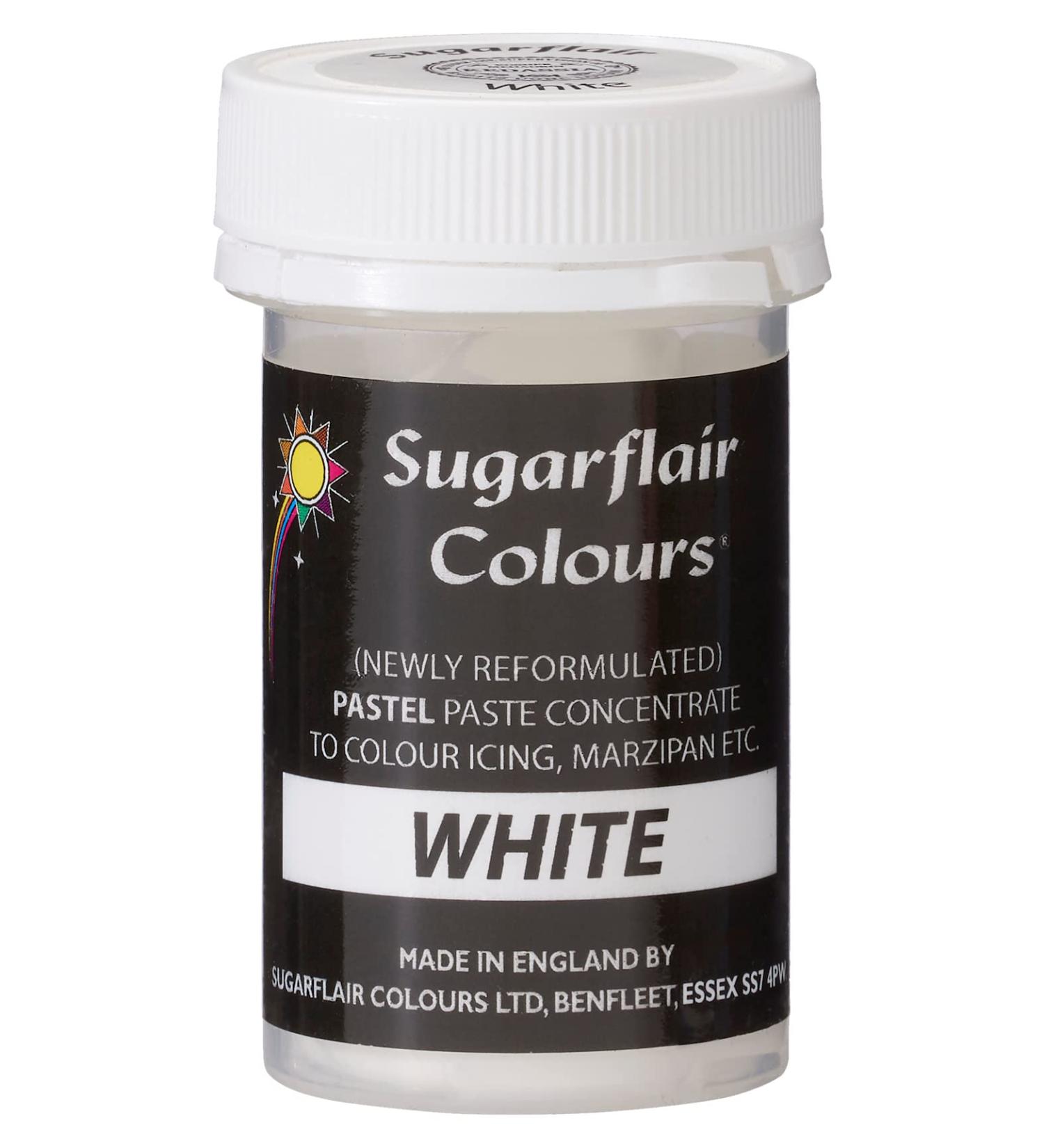 Sugarflair White Pastel Food Colouring Paste Highly Concentrated for Use with Sugar Pastes Buttercream Royal Icing or Cake Mix Subtle Colour Dye - 25g