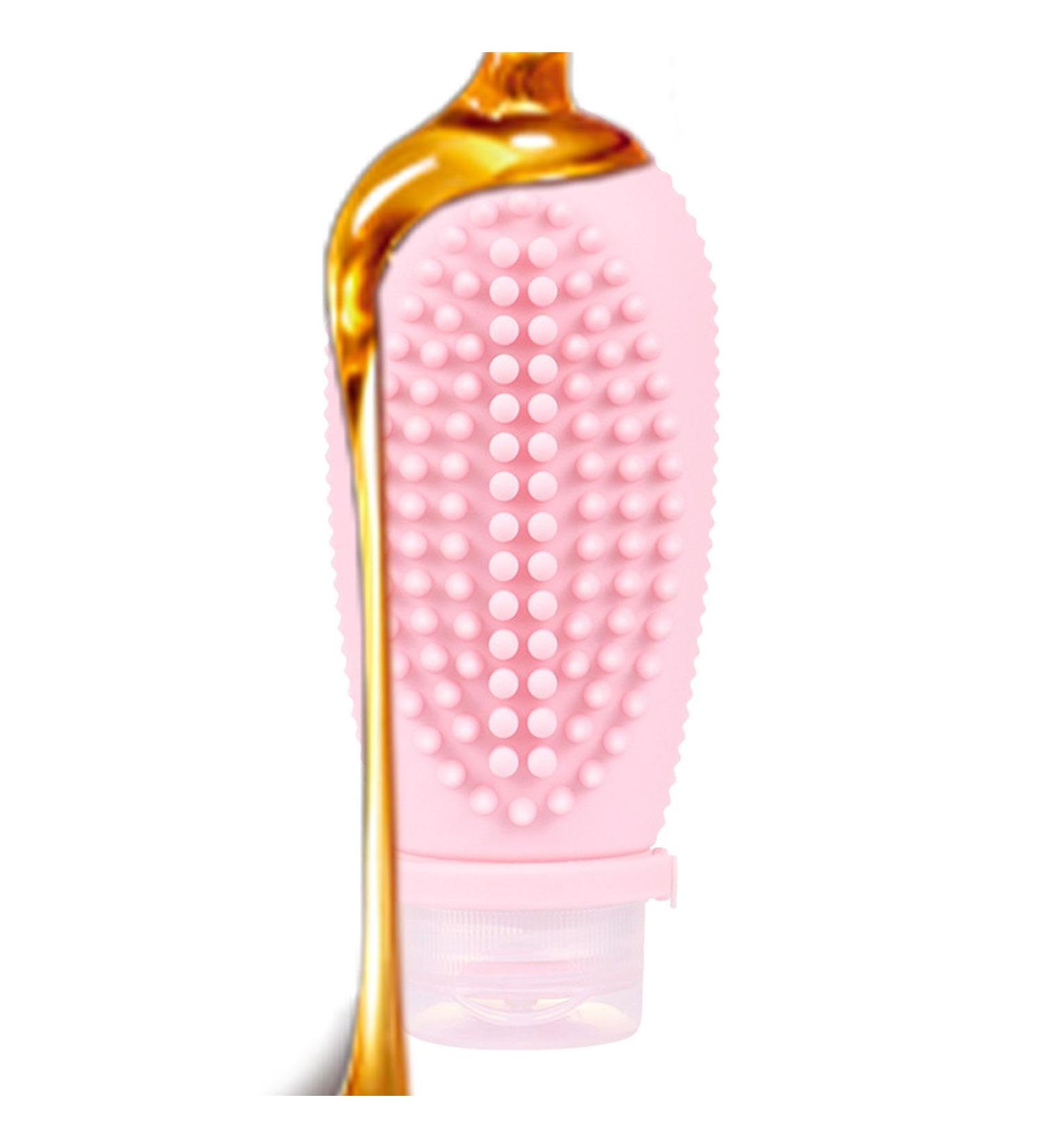 Travel Size Silicone Shampoo Bottle with Brush - Portable Leakage-Proof & Non-Slip Handle - Light Pink | Perfect for On-the-Go Use - Buy Online on GoSupps.com