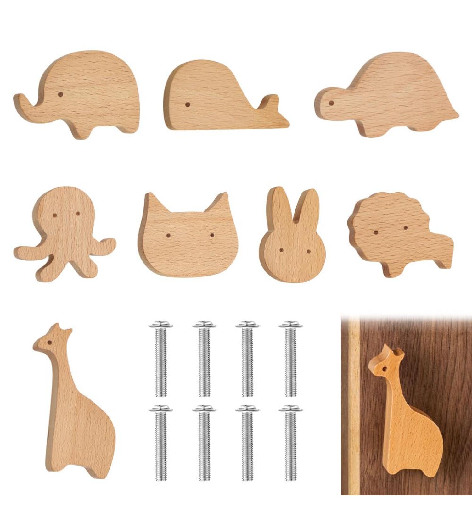 Buy Naveso 8 PCs Solid Wood Drawer Buttons for Children's Rooms | Animal Shape Wooden Handles & Cupboard Accessories - Buy Online on GoSupps.com