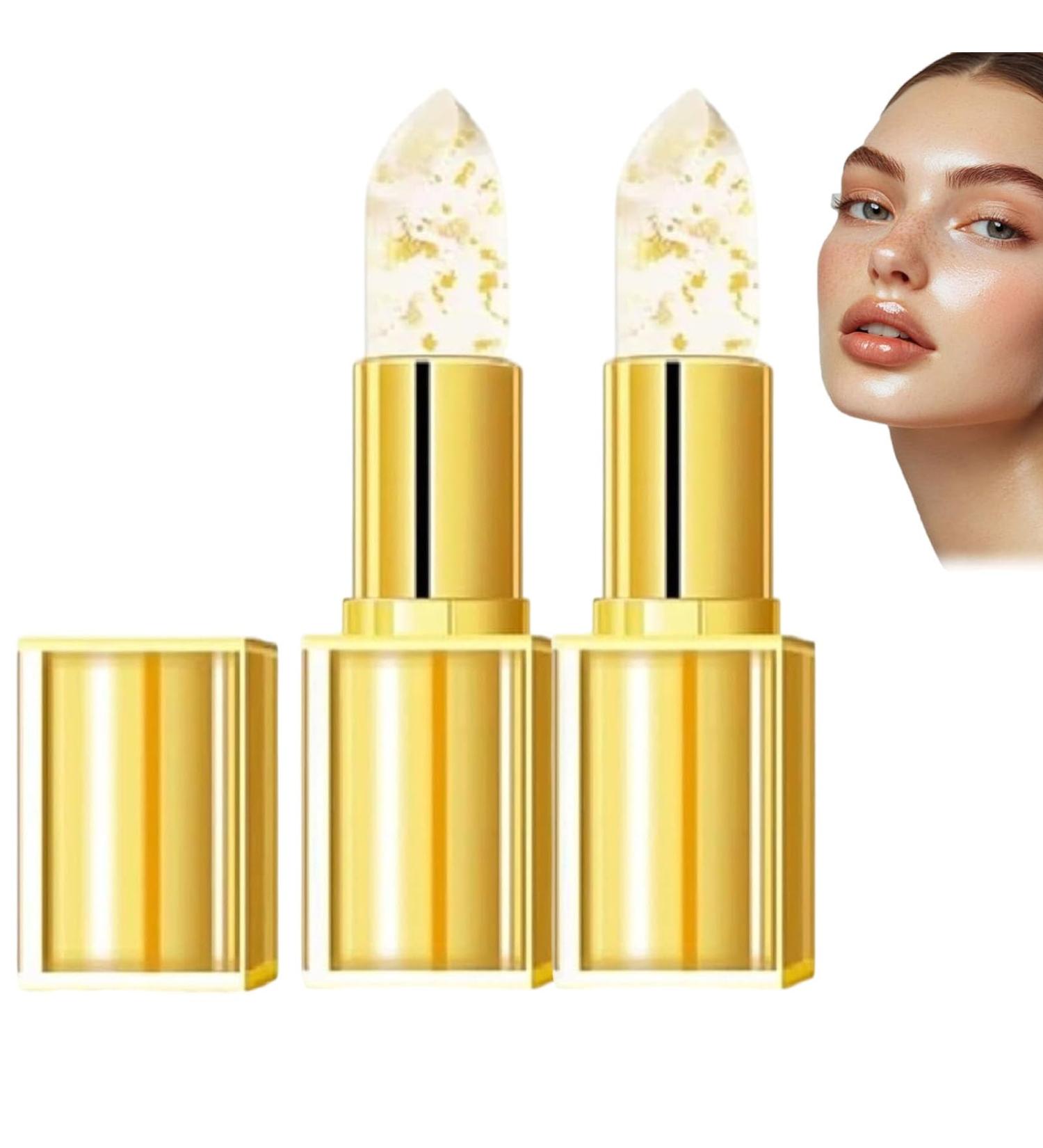 JIAOY FlowerJelly Lipstick Gold Color Change Transparent Lip Balm Waterproof Long Lasting Lip Balm 2 Pack - Buy Online on GoSupps.com
