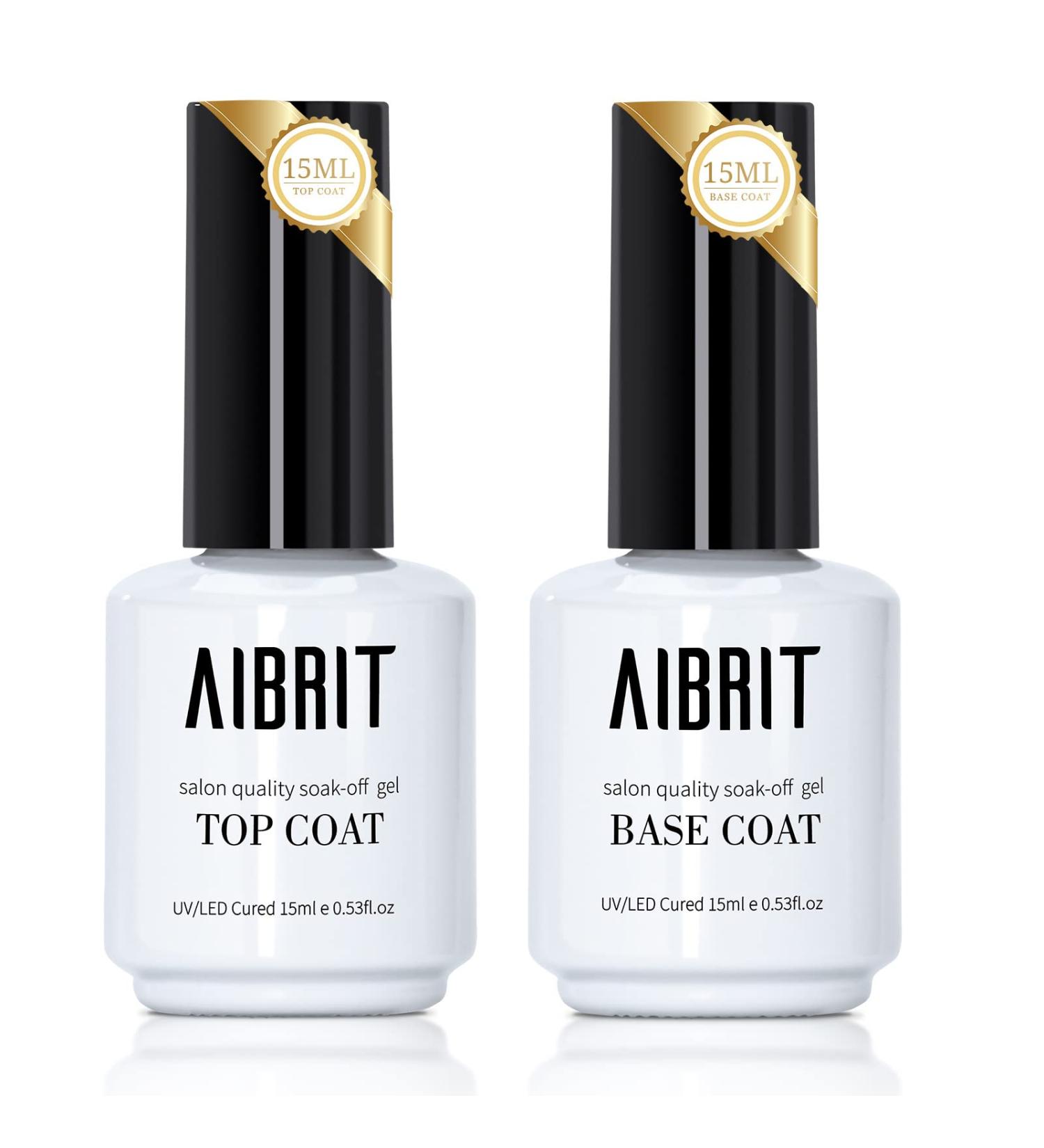 AIBRIT Gel Top Coat and Base Coat Set - Fast Dry, Long Lasting, Glossy Shine - Soak Off, No Wipe - For Home DIY and Salon - Pack of 2 - 15ml - Buy Online on GoSupps.com
