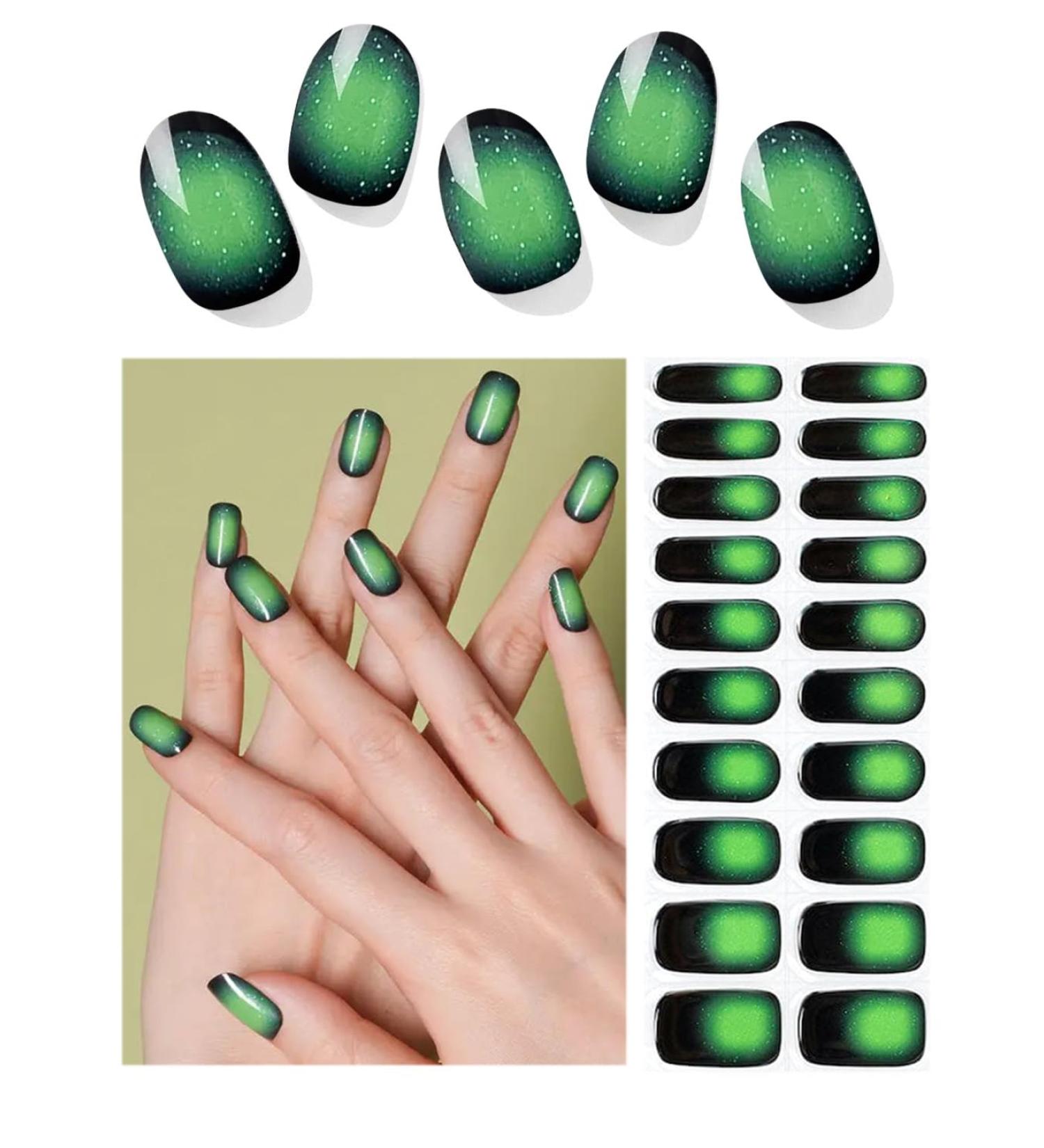 TrueShei Nail Foils - Green Shading UV Gel Nail Film | 20 Self-Adhesive Nail Stickers & Gellack Wraps | Perfect for Stunning Green Halo Manicures - Buy Online on GoSupps.com