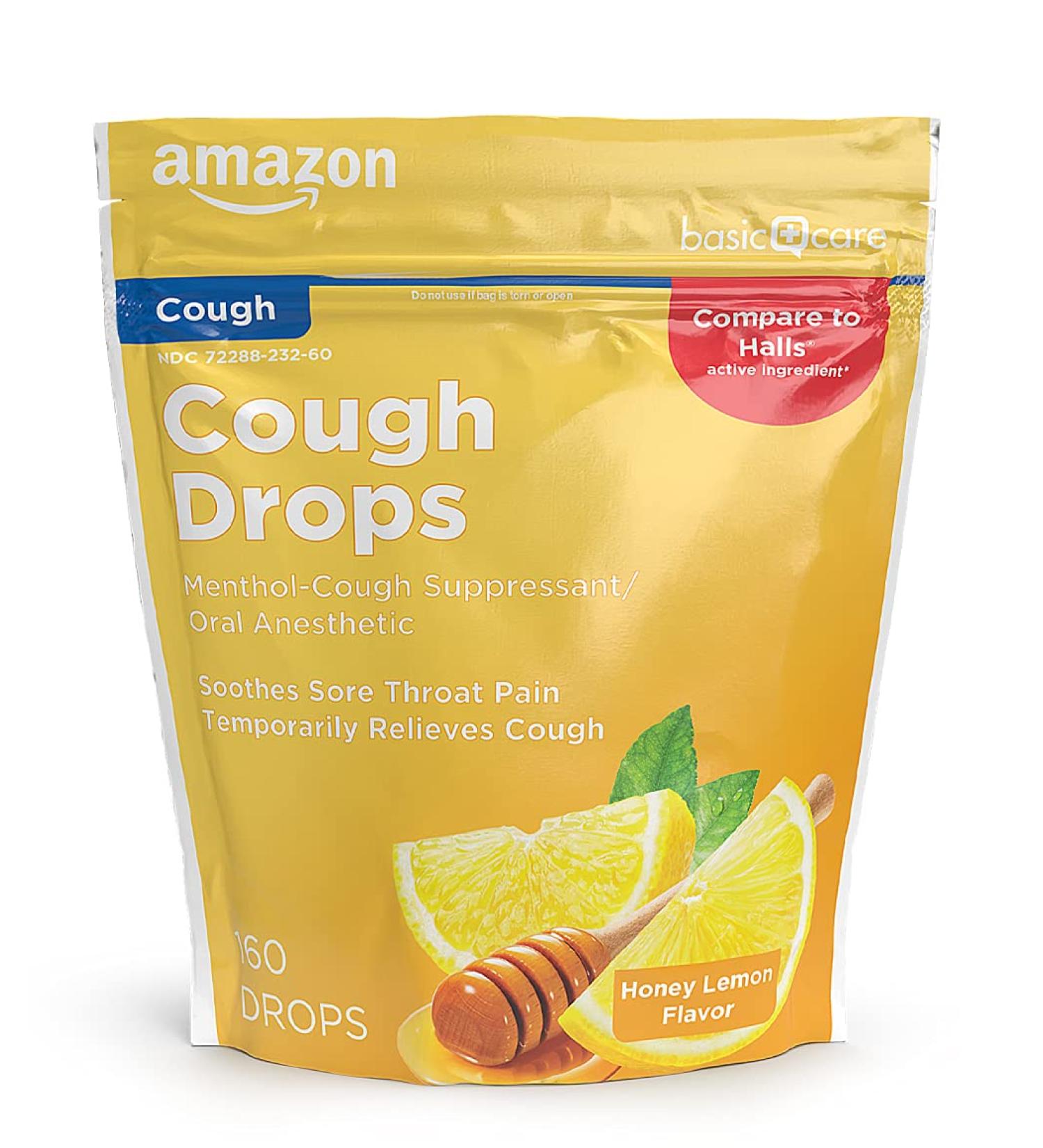 Amazon Basic Care Honey Lemon Cough Drops 160ct - Soothing Relief (Formerly SoundHealth) - Buy Online on GoSupps.com