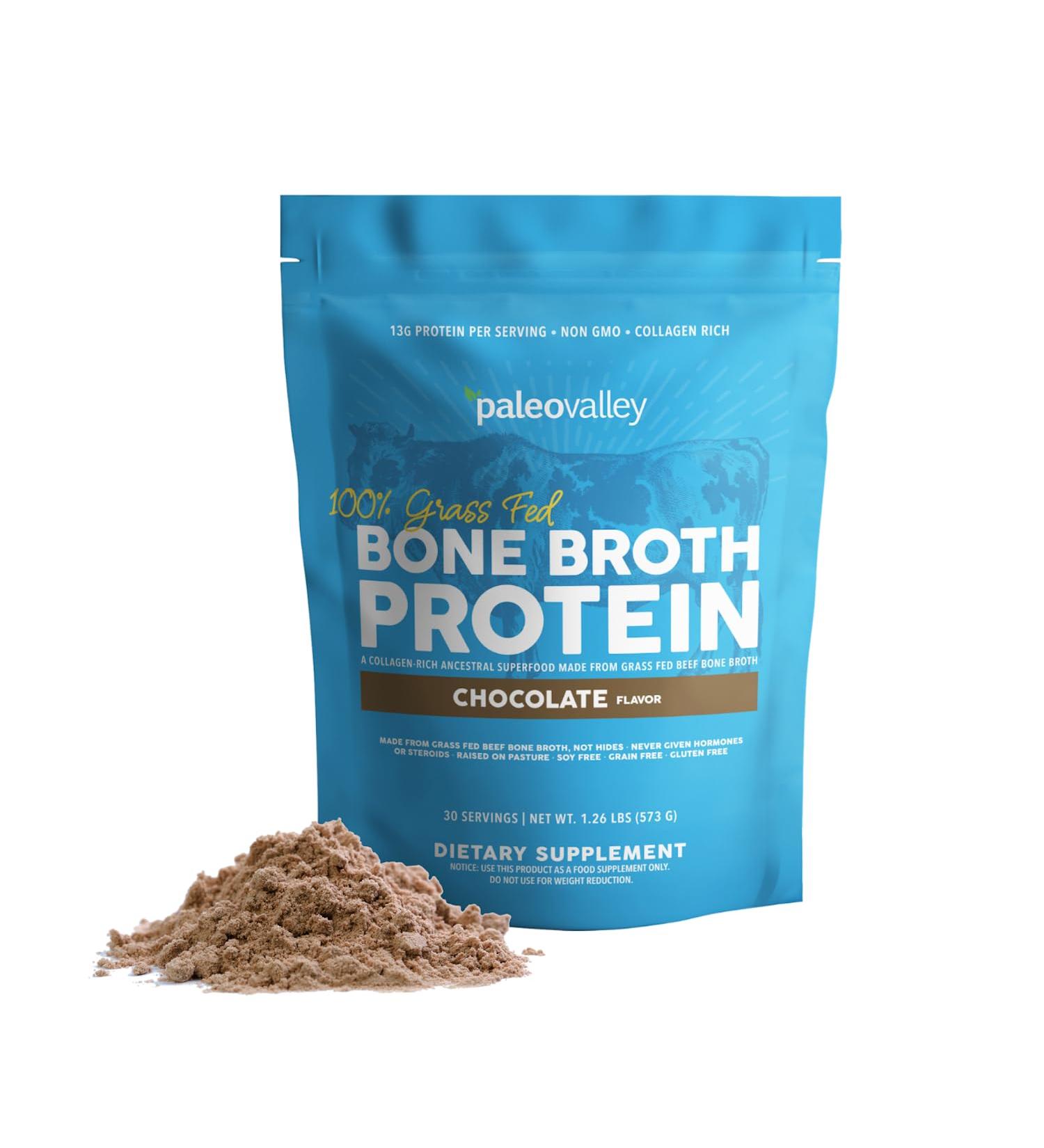 Paleovalley 100% Grass Fed Beef Bone Broth Protein Powder - Rich in Collagen Peptides for Hair, Skin, Gut Health, Bone and Joint Support - 13g Protein Per Serving - No Gluten or GMOs - Chocolate Chocolate 1.18 Pound (Pack o  - Buy Online on GoSupps.com