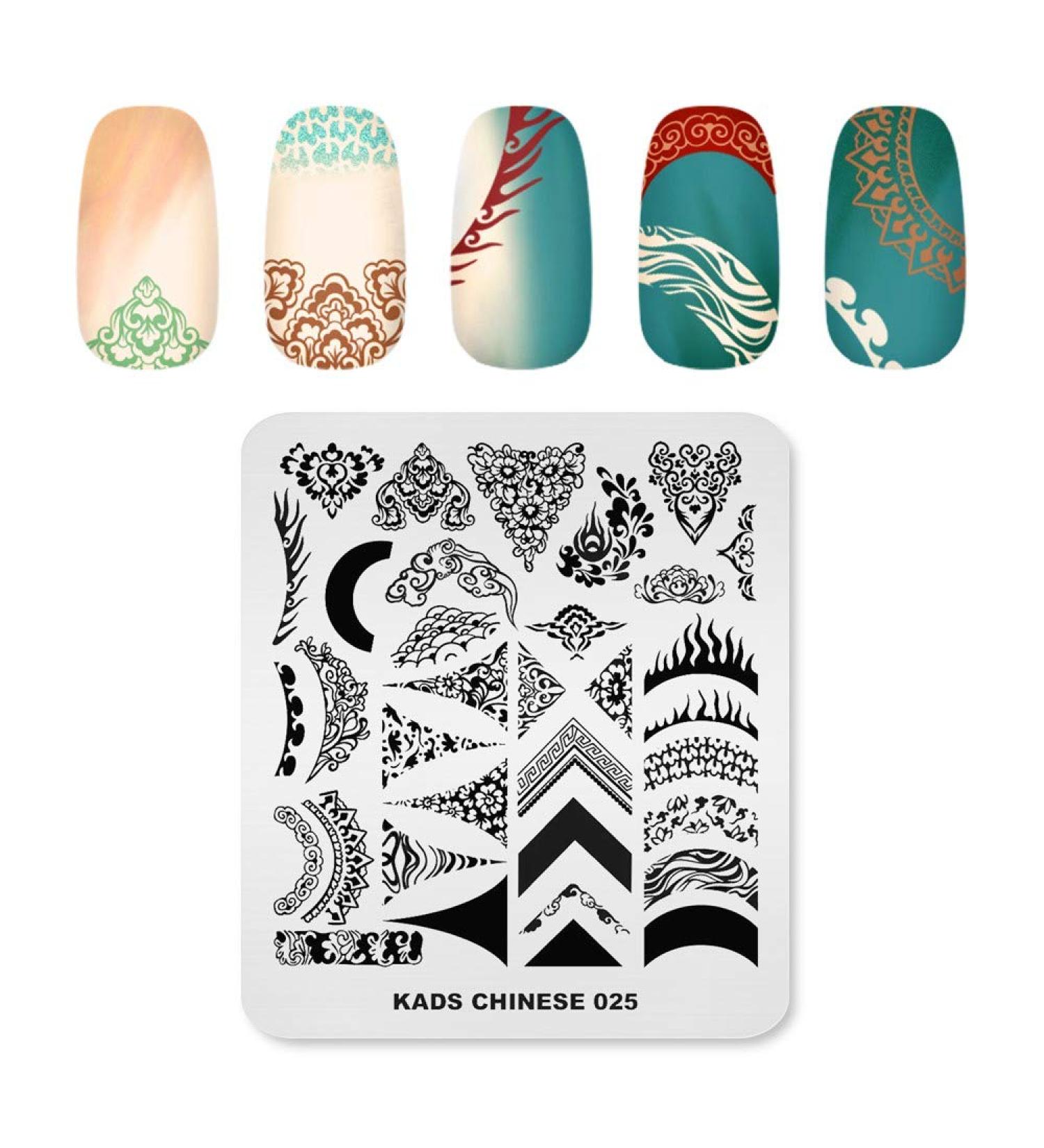 KADS Nail Stamping Plate Chinese Style Nail Art Stamp Template bamboo Lotus DIY Image Template Manicure Stamping Plate Stencil Tools (CN025) - Buy Online on GoSupps.com