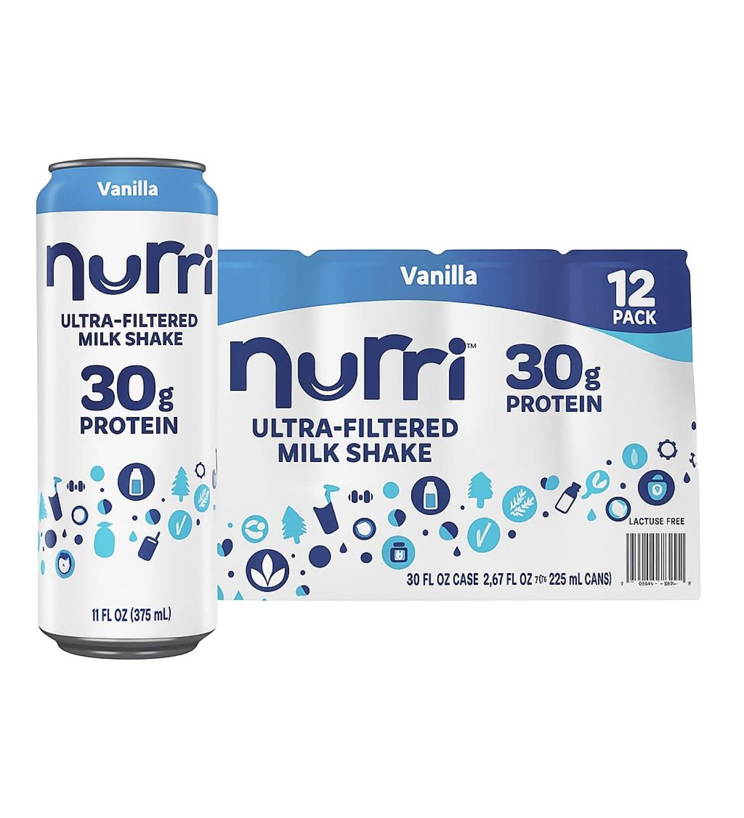 Nurri vanilla 12-Pack Ulta Filtered Milk Shake 30g Protein 1g Sugar 150 Calories 10 Vitamins Grade A Lactose Free (12 Pack Vanilla) - Buy Online on GoSupps.com