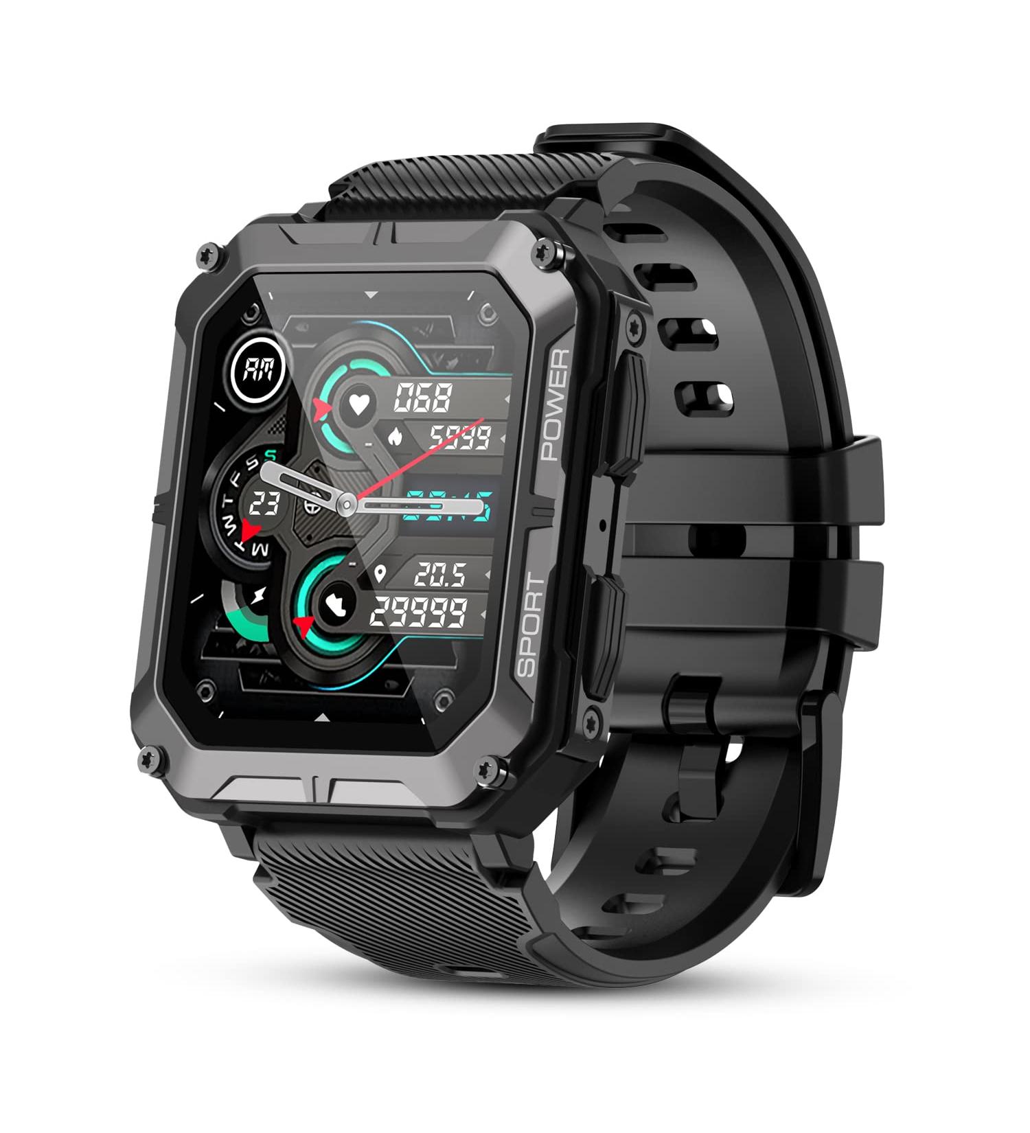 PUREROYI Military Smart Watch for Men - IP68 Waterproof Bluetooth Call - Tactical Fitness Tracker for Android iOS - Outdoor Sports - Black - Buy Online on GoSupps.com