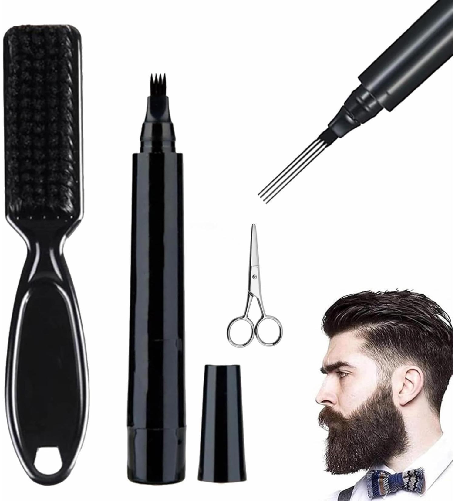 3-in-1 Waterproof Beard Filler Pencil for Men | Natural Black Hair & Beard Filler with Brush | Durable & Easy to Use | Ideal for Perfect Beard Grooming - Buy Online on GoSupps.com
