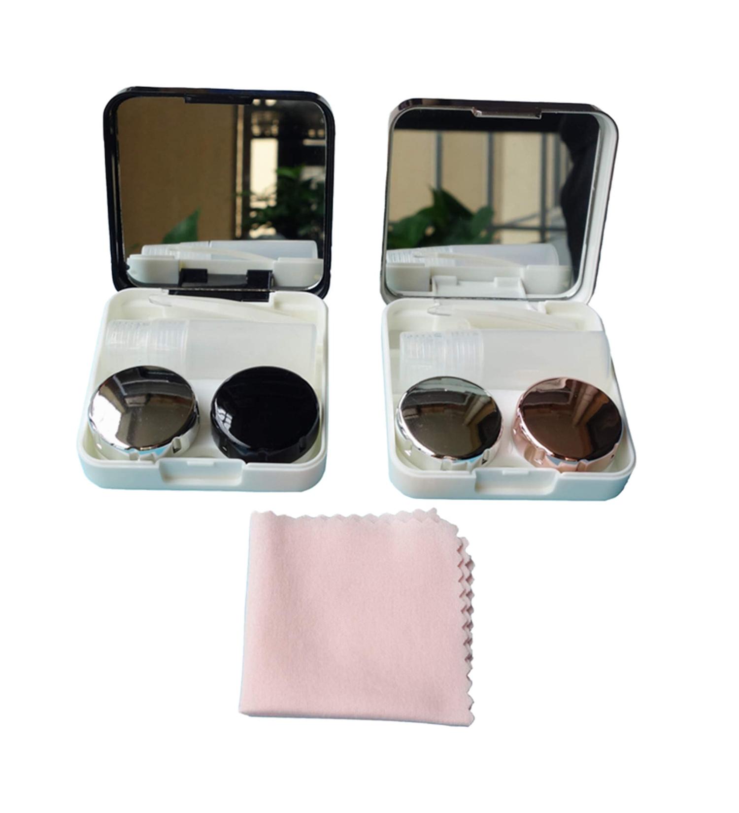 Buy Contact Lens Case Set with Mirror - 2 Pack Compact Travel Containers in Black & Rose Gold for Daily & Outdoor Use - Buy Online on GoSupps.com