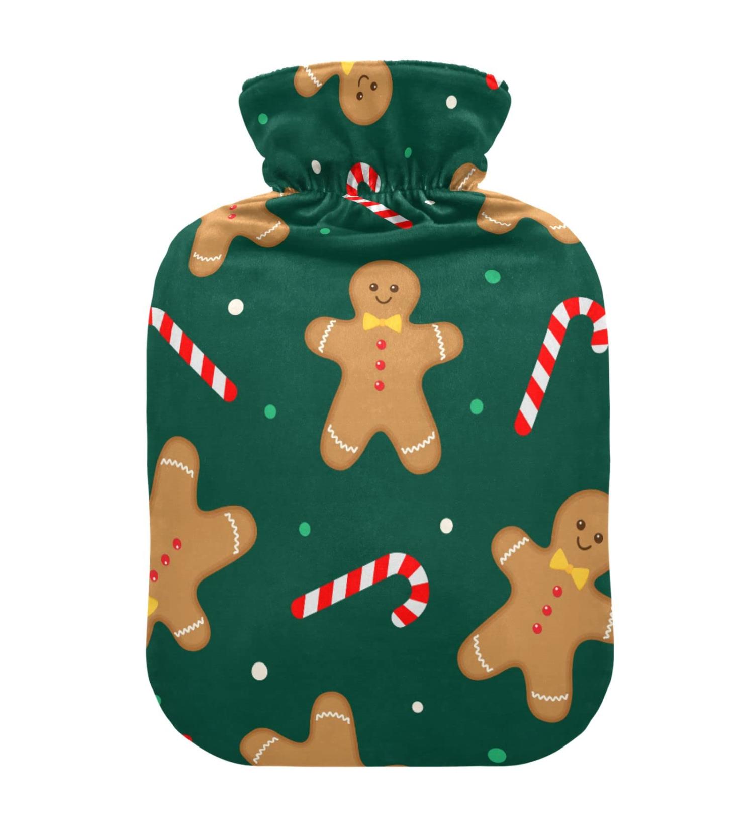 Cozy 2L Hot Water Bottle with Christmas Motif - Soft & Warm Ginger Cookies Design for Winter Relief - Perfect for Bed Hand Neck & Shoulders - Buy Online on GoSupps.com