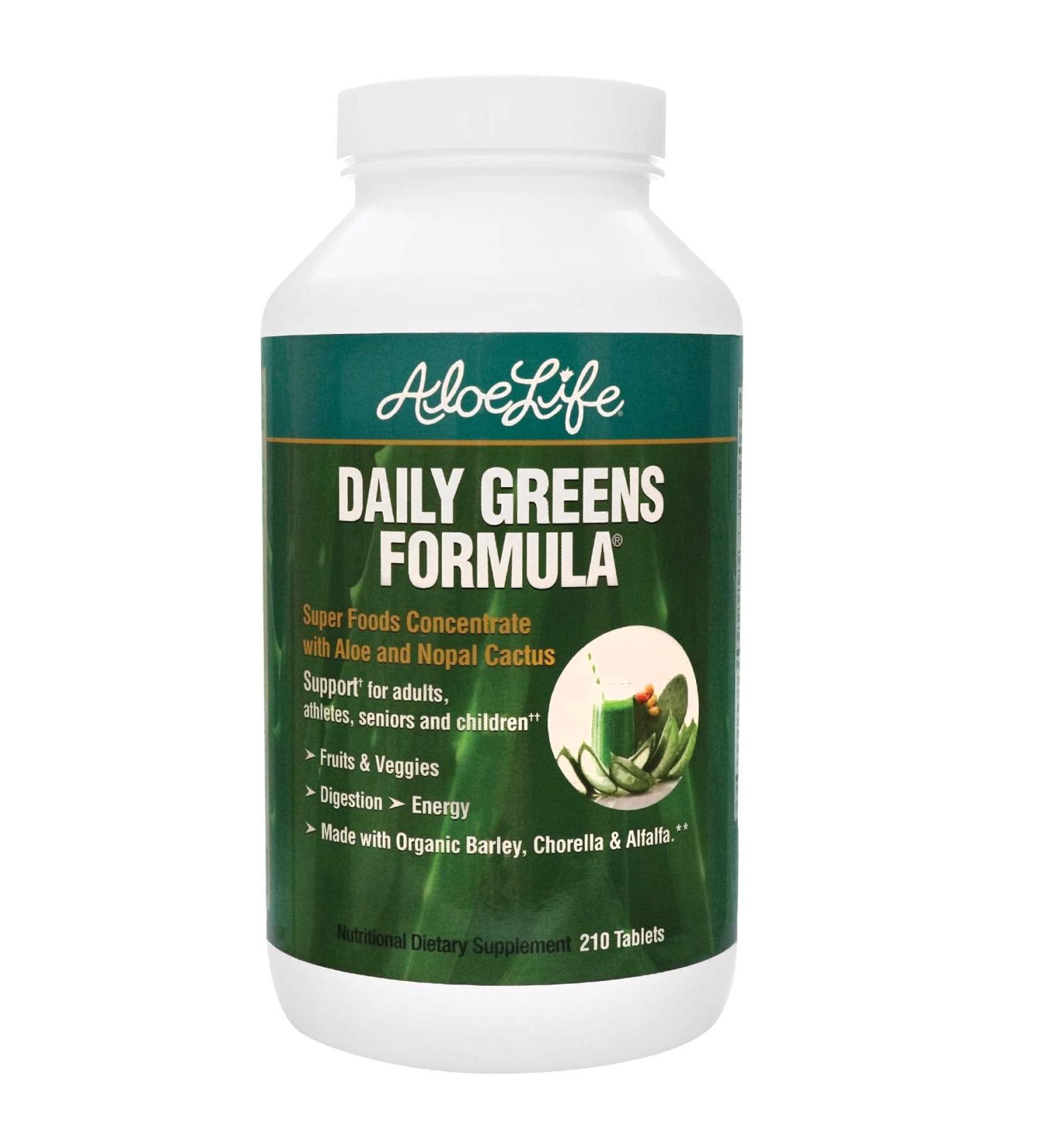Aloe Life - Daily Greens Tablets, Certified Organic Health Supplement, Antioxidants, 21 Fruits, Veggies, & Herbs Including Aloe & Nopal Cactus, Low-Calorie, Keto-Friendly, Gluten-Free (210 Tablets) - Buy Online on GoSupps.com