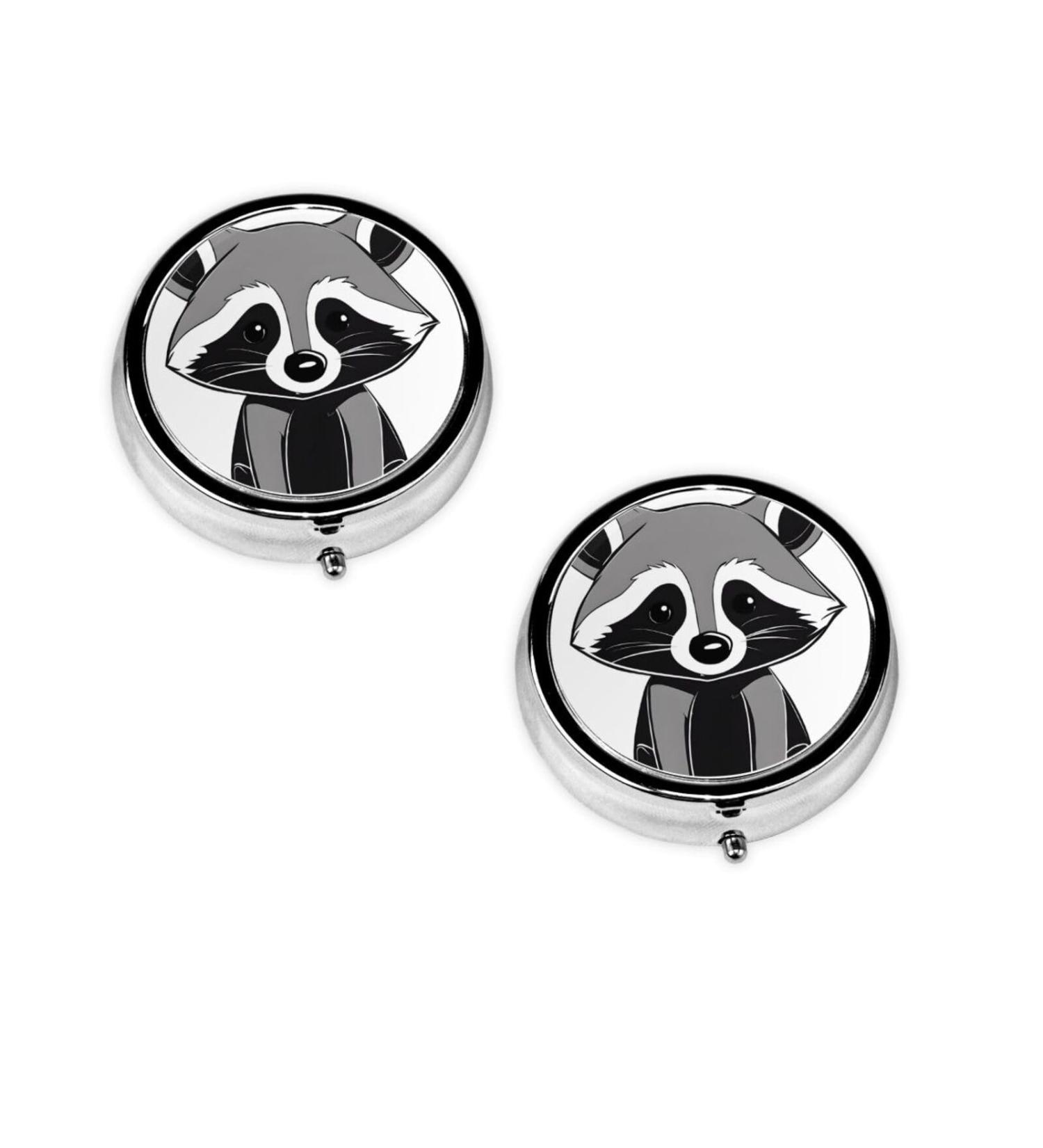 Cartoon Cute Raccoon Mini Round Pill Box - 3 Compartment Portable Pill Organizer for Travel Home & Office - Buy Online on GoSupps.com