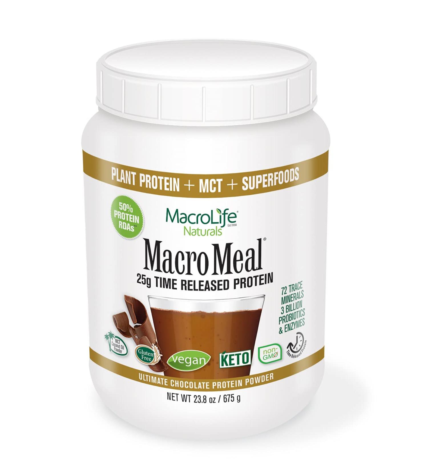 MacroLife Naturals MacroMeal Vegan Chocolate Protein Powder Superfood Greens Probiotics + Fiber Immune Energy Digestive Daily Essentials for Women & Men Gluten-Free - 23.8oz (15 Servings) Chocolate Chocolate 1.49 Pound (Pa  - Buy Online on GoSupps.com