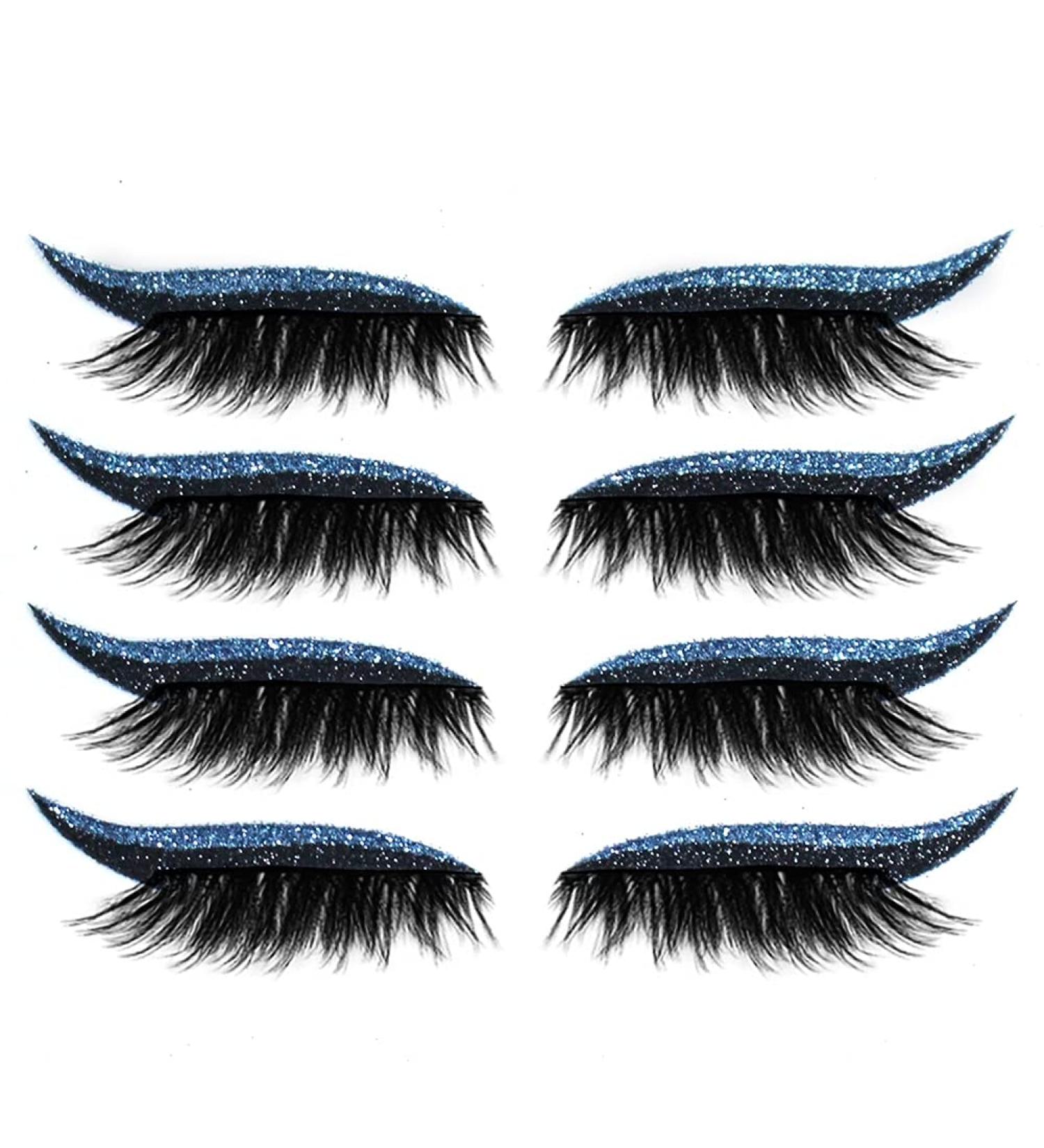 4 Pairs Reusable Glitter Eyelash Stickers & Eyeliner - Smokey Eye Makeup Tool - Blue Self-Adhesive Invisible Eyelid Strap - Buy Online on GoSupps.com