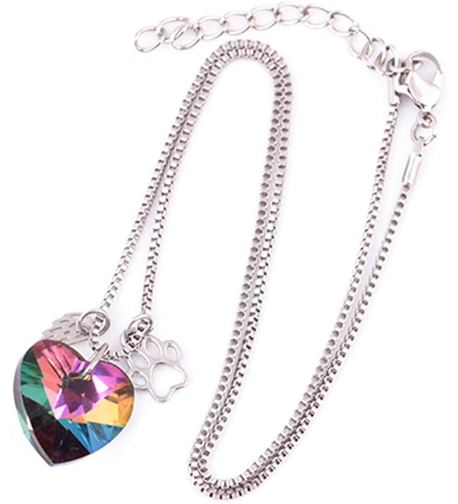 Rainbow Bridge Paw Print And Angel Wing Necklace Rainbow Heart Dog Memorial Necklace Jewelry Gift For Women Colorful Sweater Accessory - Buy Online on GoSupps.com