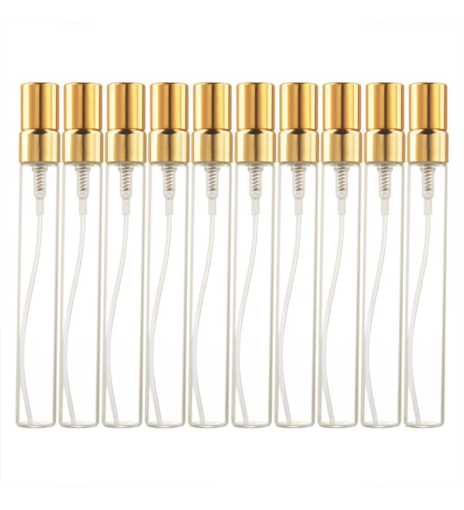 Enslz 10ml Refillable Glass Spray Bottle - 10 Pieces Mini Perfume Atomizer Vials (Gold) | Ideal for Samples & Travel - Buy Online on GoSupps.com