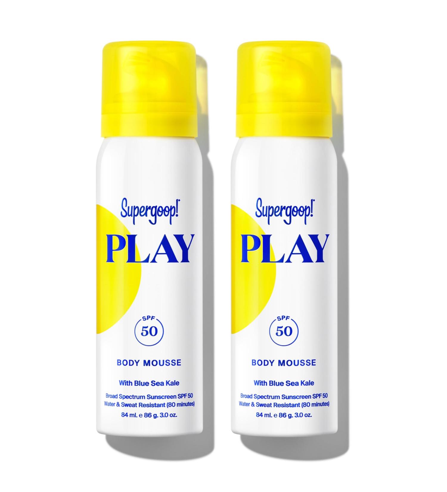 Supergoop! PLAY Body Mousse SPF 50 - Broad Spectrum Sunscreen for Sensitive Skin - 2 Pack - Fun & Easy Application for Active Days - 3 oz Each - Buy Online on GoSupps.com