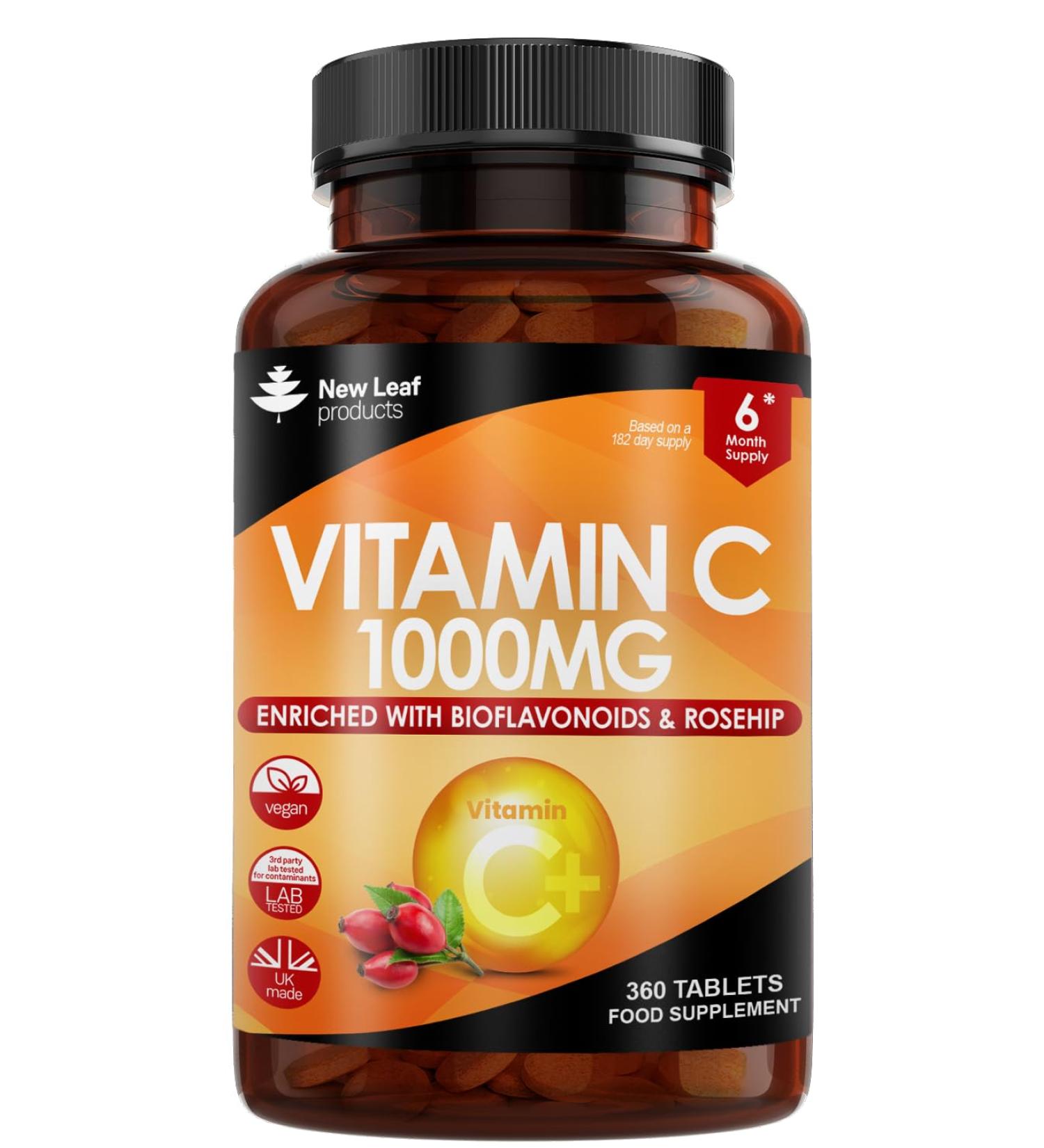 Premium 1000mg Vitamin C Tablets with Bioflavonoids & Rosehip - Vegan & Vegetarian - High Strength Ascorbic Acid for Immune Support - 360 Count - Buy Online on GoSupps.com
