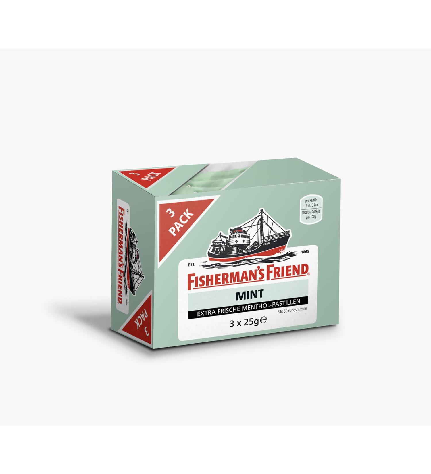 Fisherman's Friend Mint 3-Pack | Peppermint & Menthol Vegan Candy for Fresh Breath | Sugar-Free 3 x 25g - Buy Online on GoSupps.com