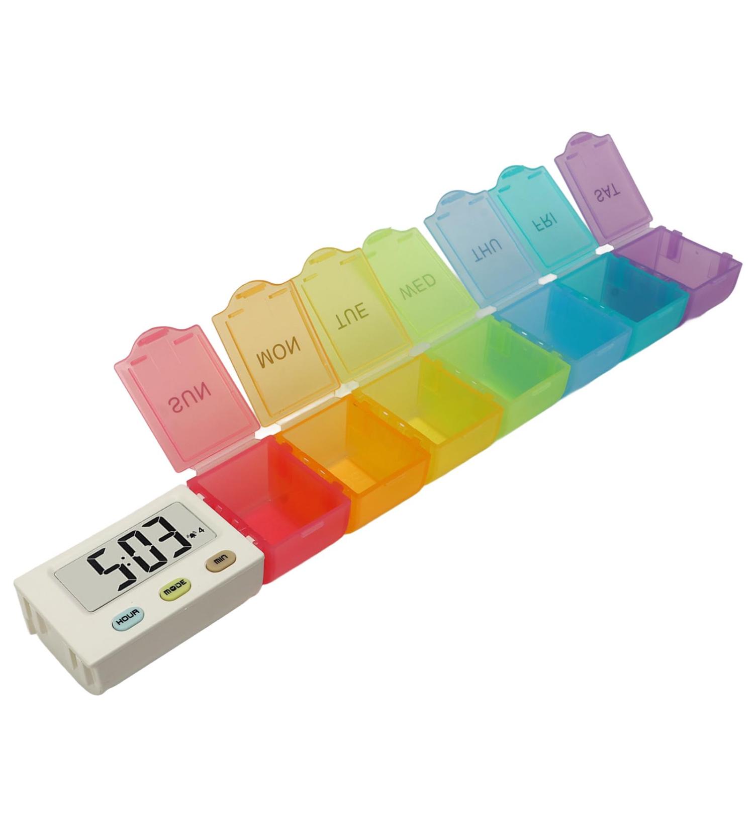 Portable Electronic Vitamin Planner 7 Color Weekly Medicine Dispenser with Detachable Cups for Elderly and Travelers - Buy Online on GoSupps.com