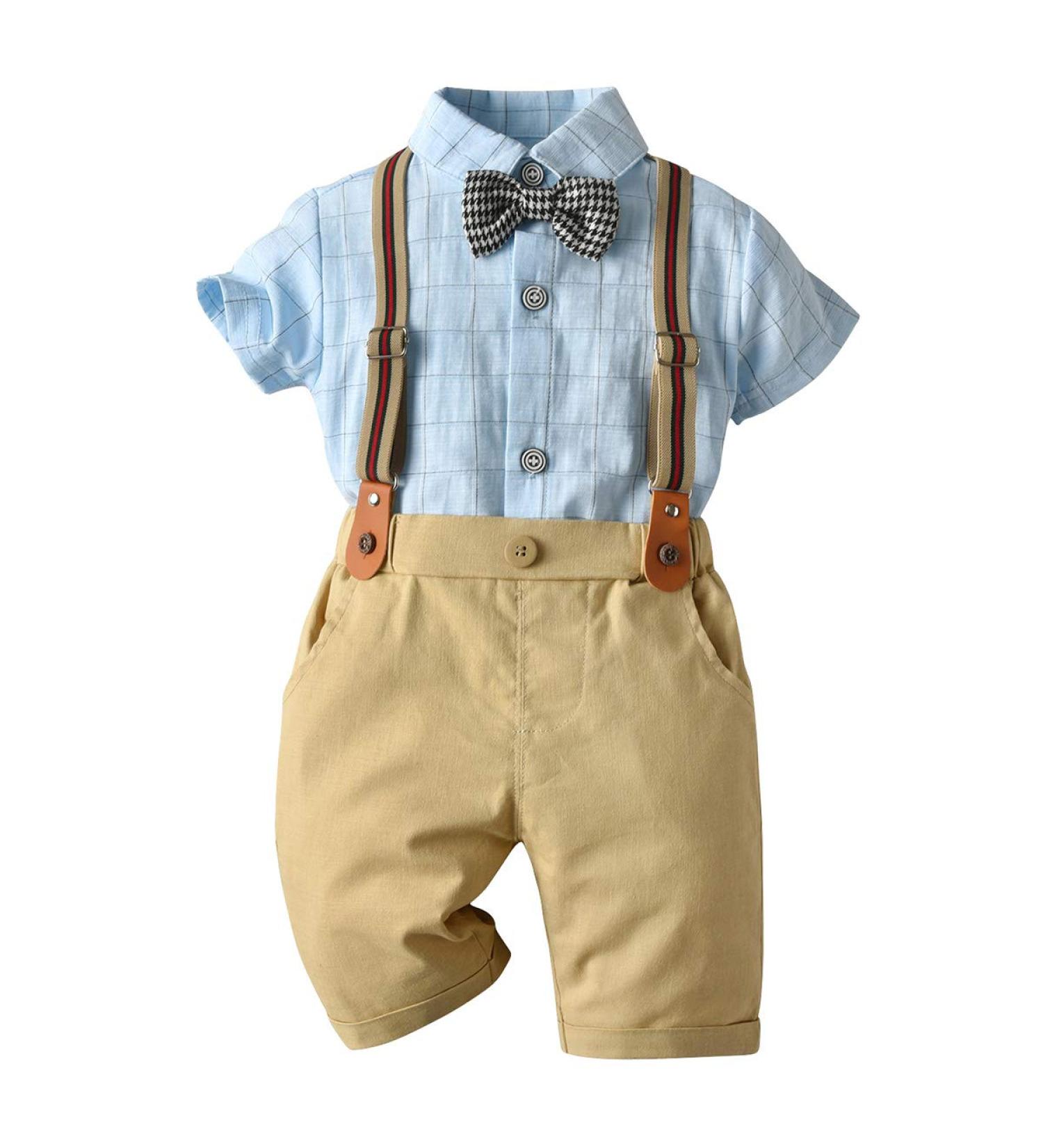 AmzBarley Boys Gentlemans Suit | Kids Dress Shirt Pants Vest Bowtie Tuxedo Rompers | Birthday Party Outfit | Khaki 4-5 Years - Buy Online on GoSupps.com