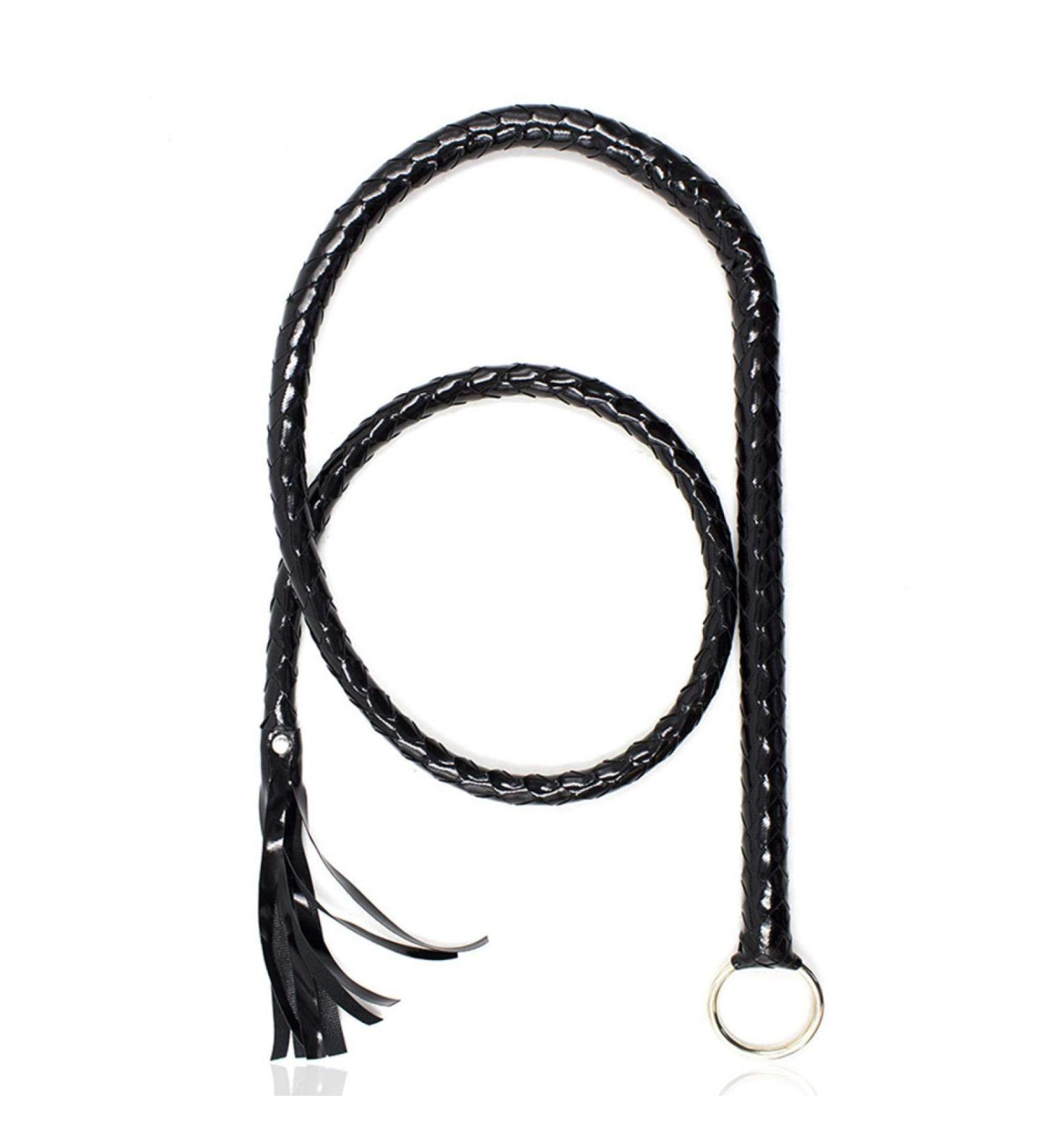 Black Faux Leather Whip Costume Accessory Handmade Bullwhip for Racing, Cosplay & Equestrianism | 120cm - Buy Online on GoSupps.com