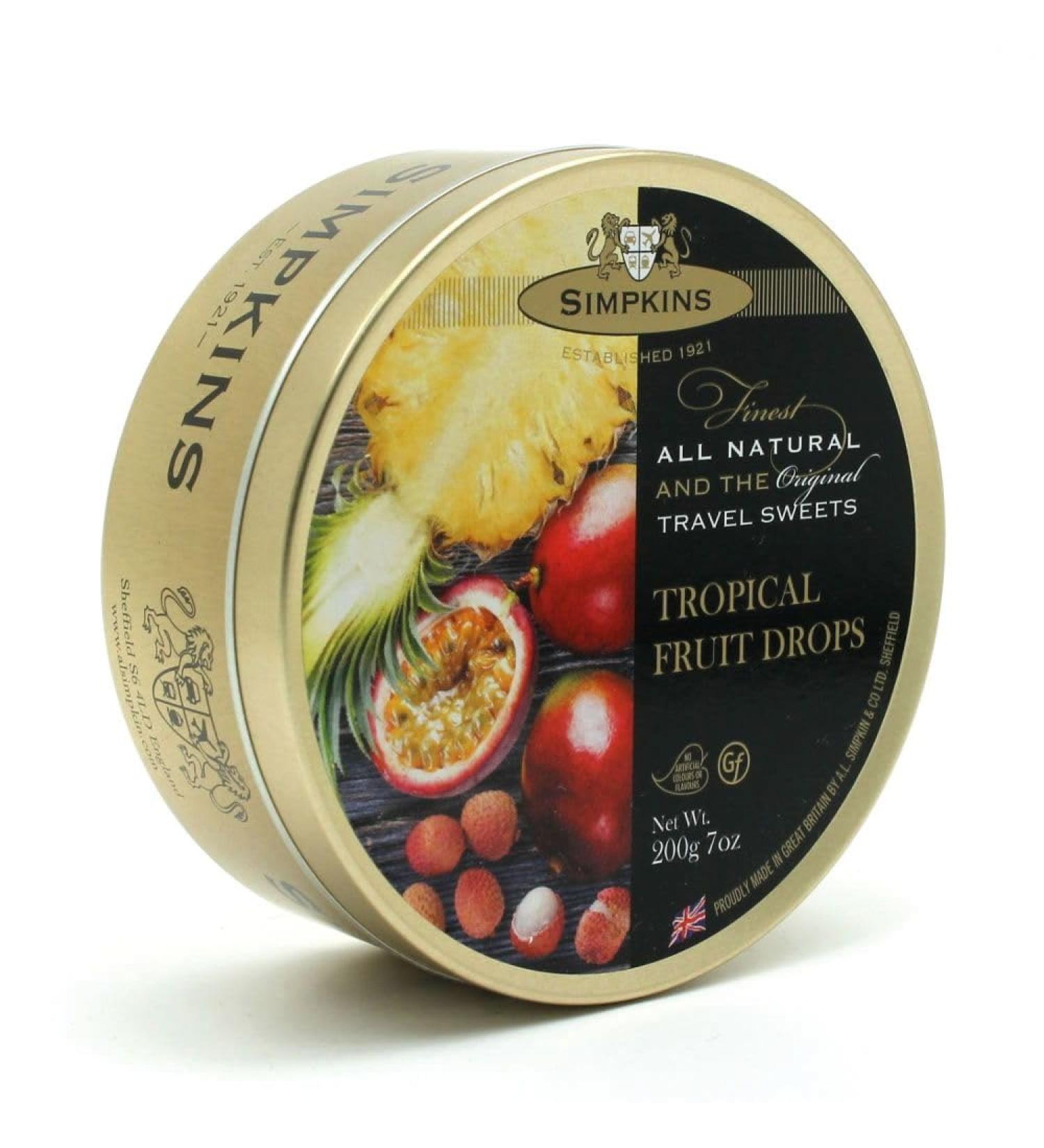 Simpkins Tropical Travel Tin 200g - The Original Travel Tin Manufacturer - All Natural Colours and Flavours - Vegetarian and Vegan Friendly - Gluten and Dairy Free