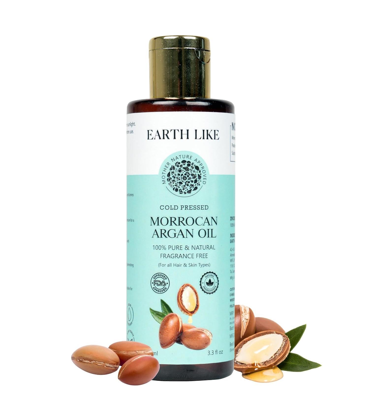 Earth Like Cold Pressed Argan Oil 100ml - 100% Pure Natural Argan Oil for Skin Hair and Nails Moisturizing Nourishing Anti-Aging Enhances Shine and Softness Rich in Vitamins & Antioxidants - Buy Online on GoSupps.com