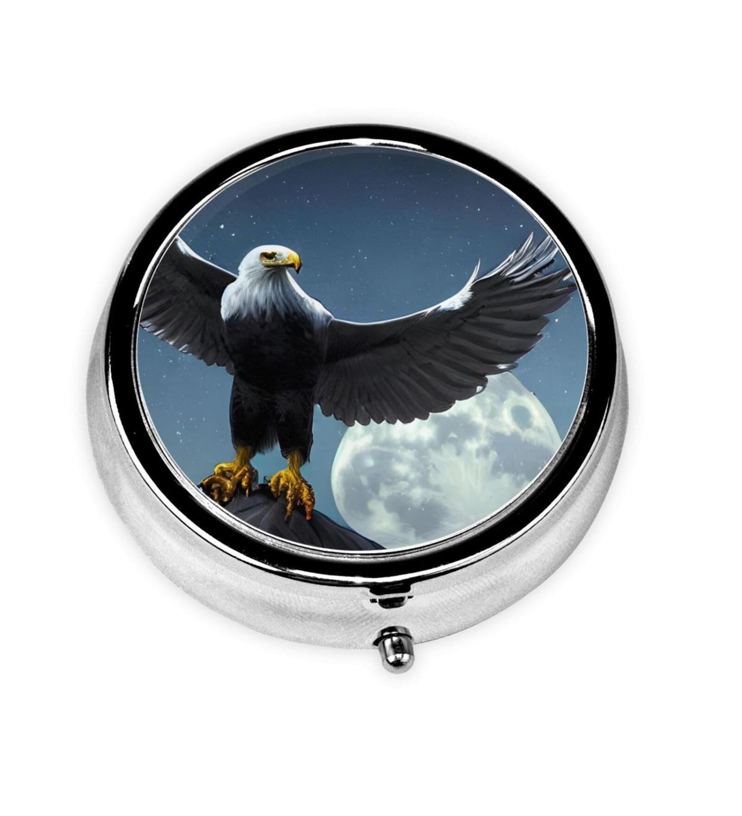 Shop Eagle Under The Stars Round Pill Box - 3 Compartment Organizer & Portable Travel Solution for Travelers | International Shipping Available - Buy Online on GoSupps.com