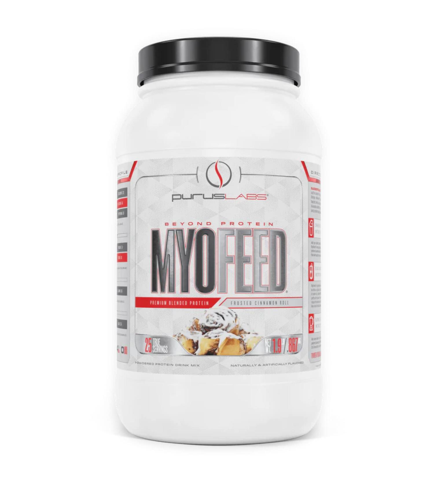 Buy Purus Labs MYOFEED Protein Powder - Frosted Cinnamon Roll Flavor | 25 Servings | International Shipping Available - Buy Online on GoSupps.com