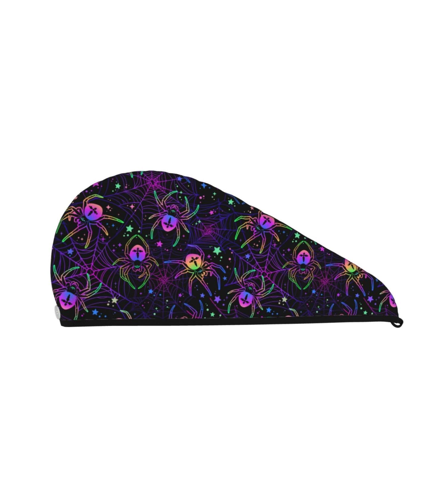 Hair Towel Wrap Quick Drying Turban with Button | Multi-Colored Spiders | International Shipping Available - Buy Online on GoSupps.com