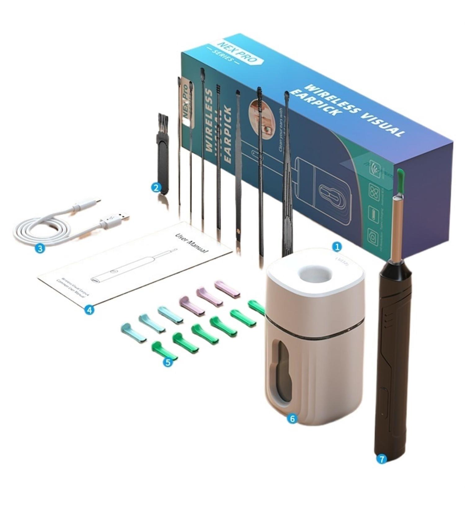 Smart Ear Cleaner with Camera - Upgraded Ear Wax Removal Kit | 12 Ear Sleeves 6 LED Lights & 3 Replacement Spoons | International Shipping Available - Buy Online on GoSupps.com