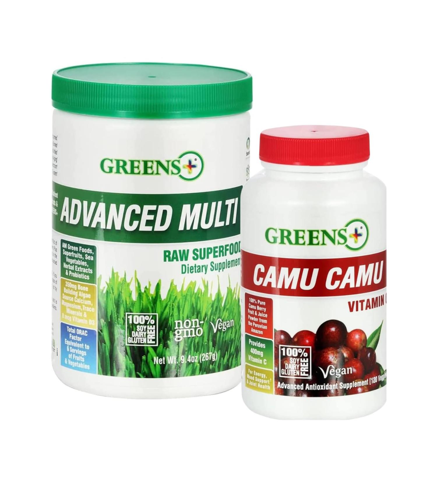 Greens+ Advanced Multi Raw Superfood Powder Healthy Organic Blend Non-GMO Soy/Dairy/Gluten Free Camu Camu Vitamin C Supplement Pure Berry SuperFruit 400mg Vitamin C 120 Veggie Capsules - Buy Online on GoSupps.com