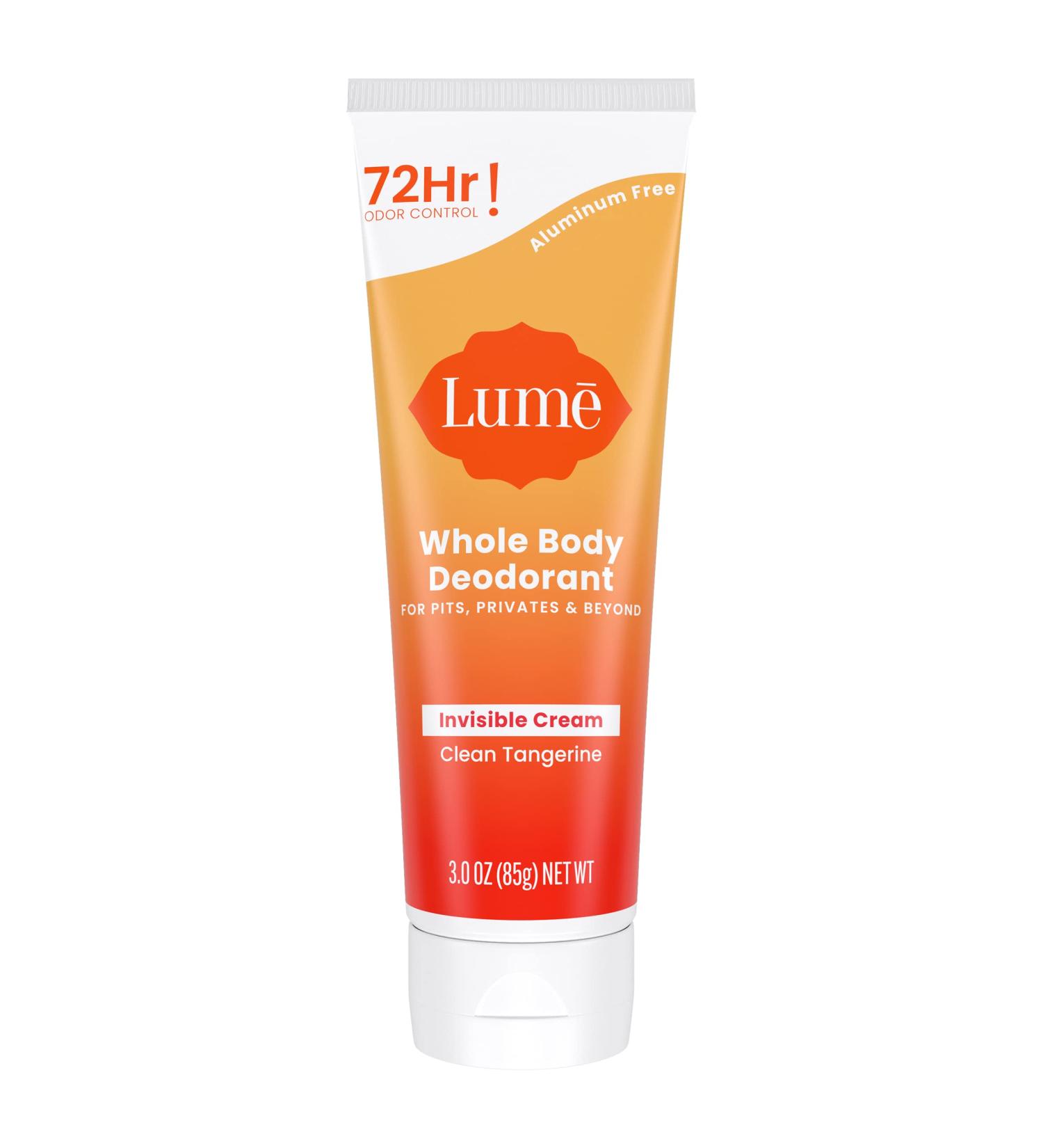 Lume Whole Body Deodorant Cream Tube - 72Hr Odor Control - Aluminum & Baking Soda Free - 3.0 oz (Clean Tangerine) - Buy Online on GoSupps.com