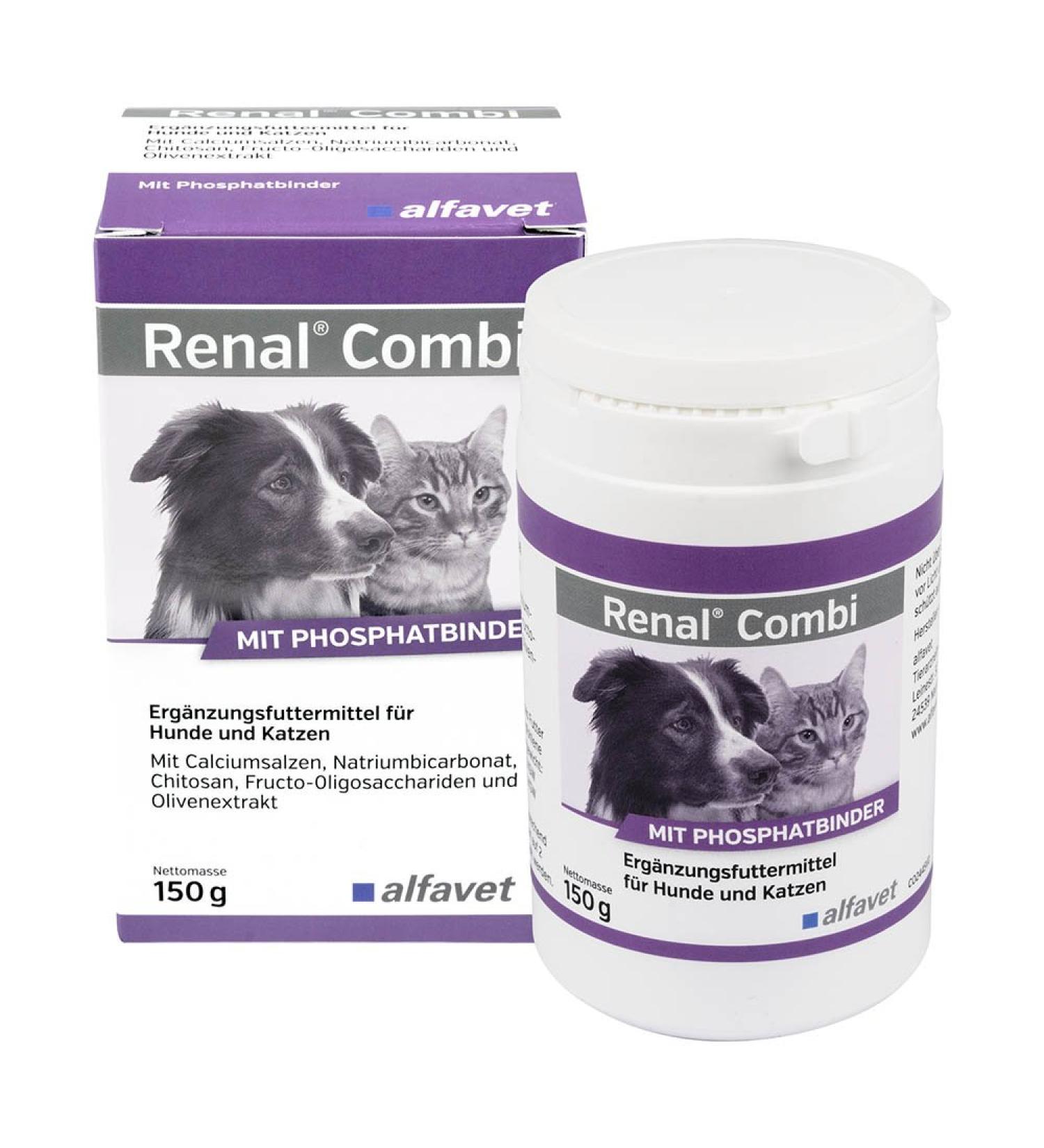 Alfavet Renal Combi with calcium salts sodium bicarbonate chitosan fructo-oligosaccharides and olive extract phospat binder with pre-/ probiotic 150g