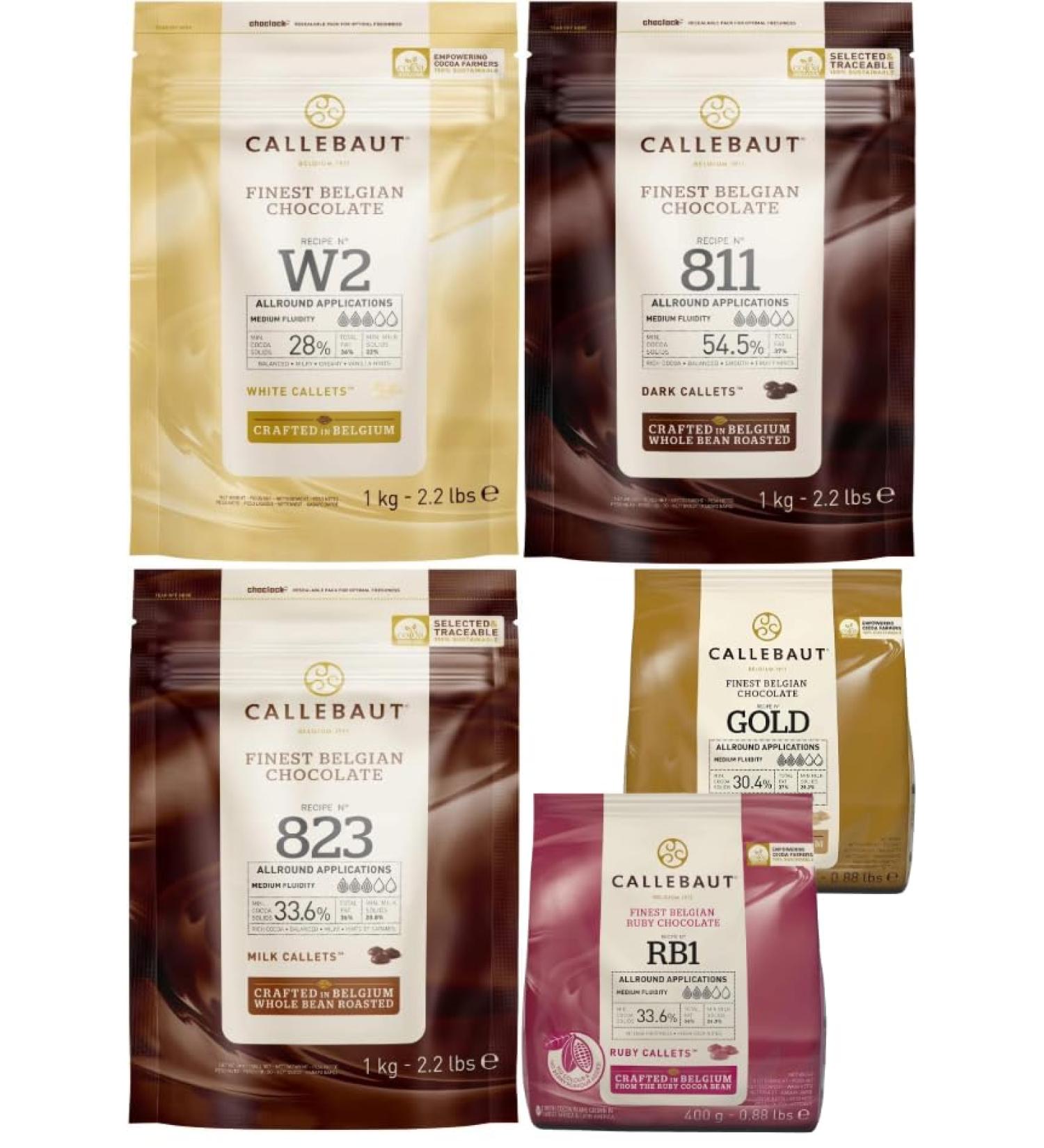 Callebaut Bundle W2 811 823 3 x 1kg and gold and ruby 2 x 400g