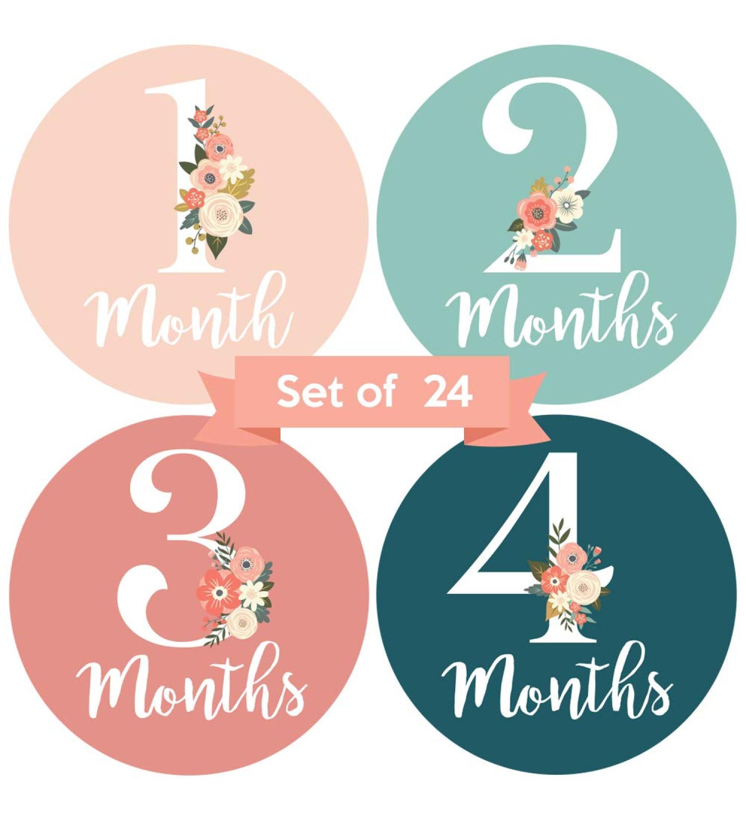 Floral Baby Monthly Milestone Stickers for Newborn Girl | Set of 24 Baby Girl Month Stickers - Buy Online on GoSupps.com