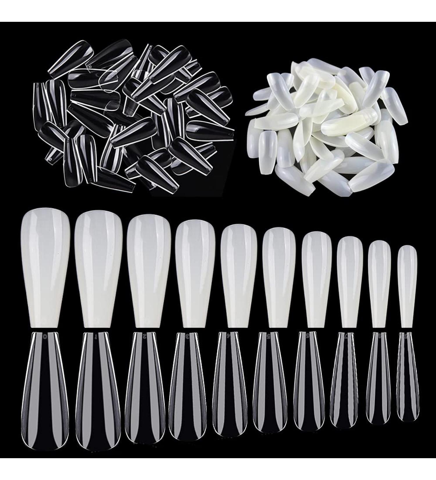 Noverlife 1200PCS Long Coffin False Nails Tips - Full Cover Ballerina Fakes Nails for DIY Nail Art - Clear & Natural - Nail Salon Quality - Buy Online on GoSupps.com